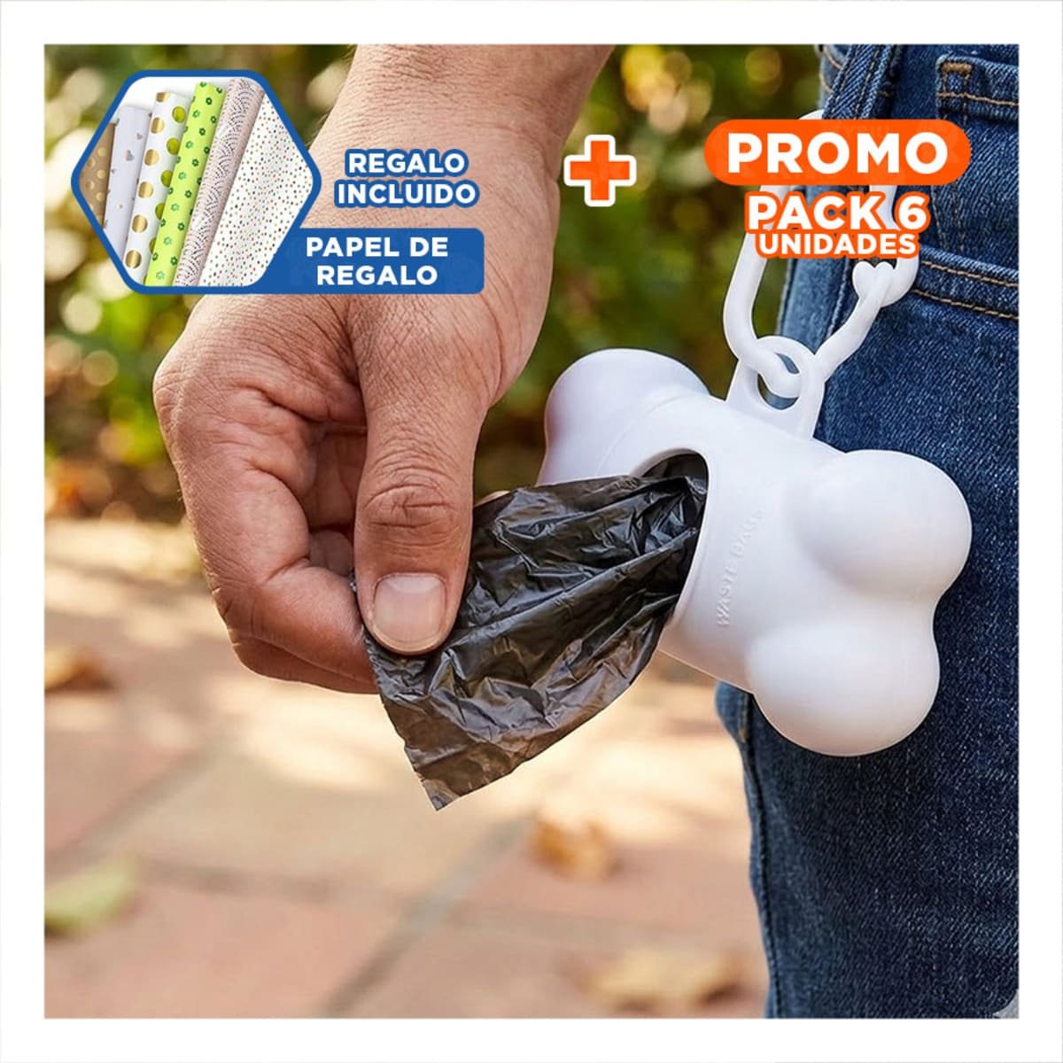 PACK6 PORTA BOLSAS BLANCO CON FORMA DE HUESO COMODO DE LLEVAR Y+PAPEL REGALO - 1
