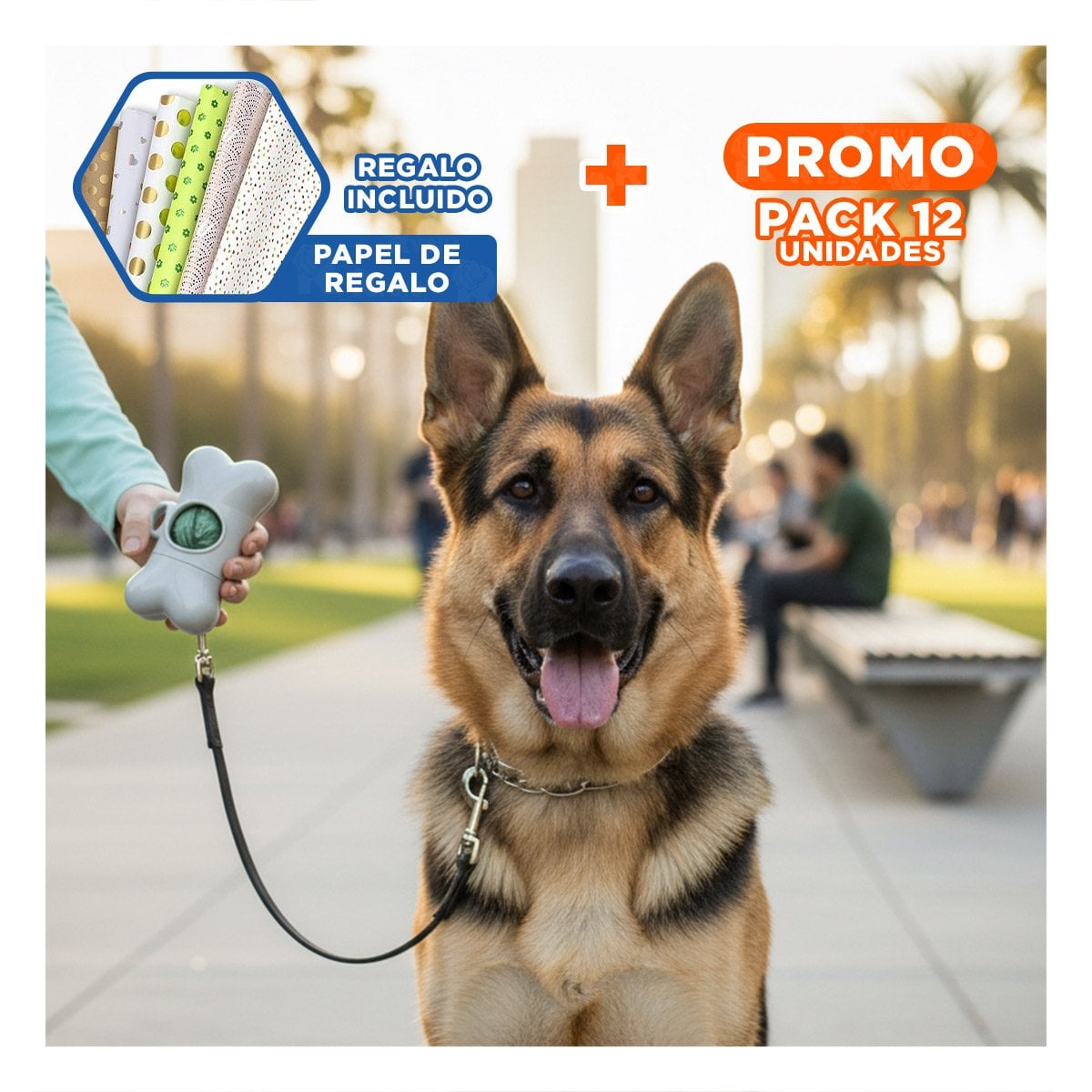 PACK12 DISPENSADOR GRIS CON CLIP INTEGRADO PARA PASEOS AL AIRE LIBRE Y+PAPEL REGALO - 1