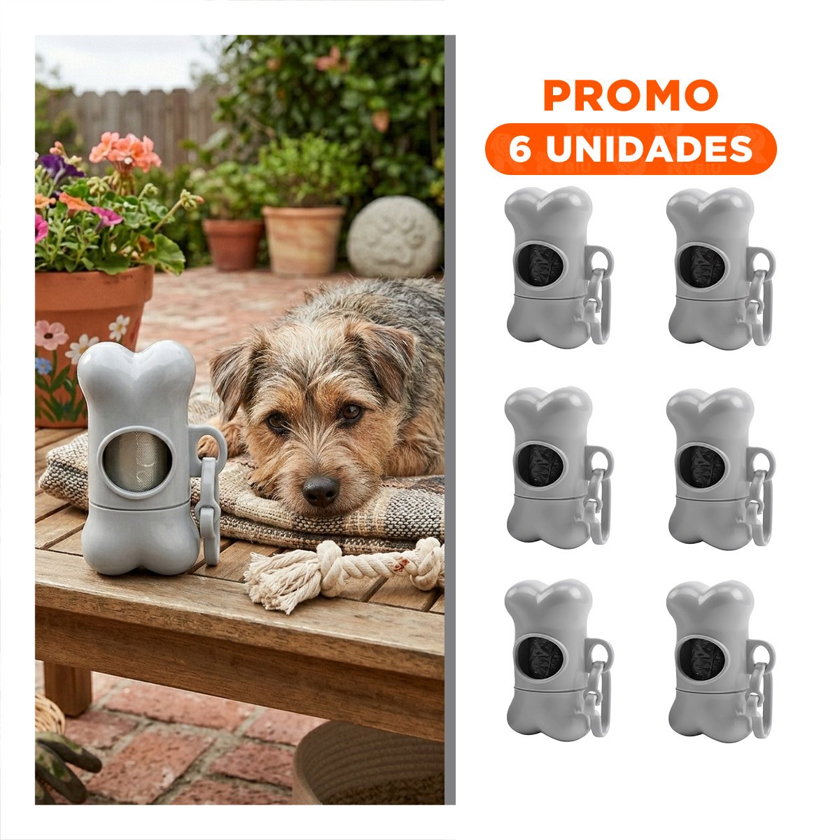 PACK6 DISPENSADOR DE BOLSAS GRIS FUNCIONAL PARA SALIDAS CON MASCOTAS - 1