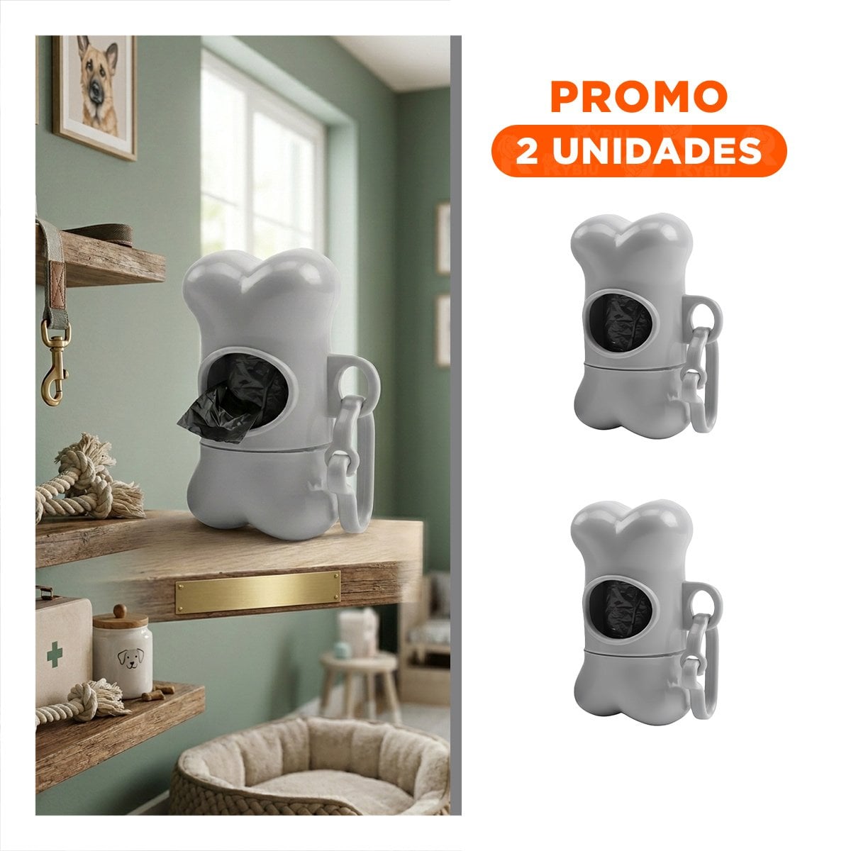 PACK2 PORTA BOLSAS GRIS PARA MASCOTAS CON SUJECION SEGURA - 1