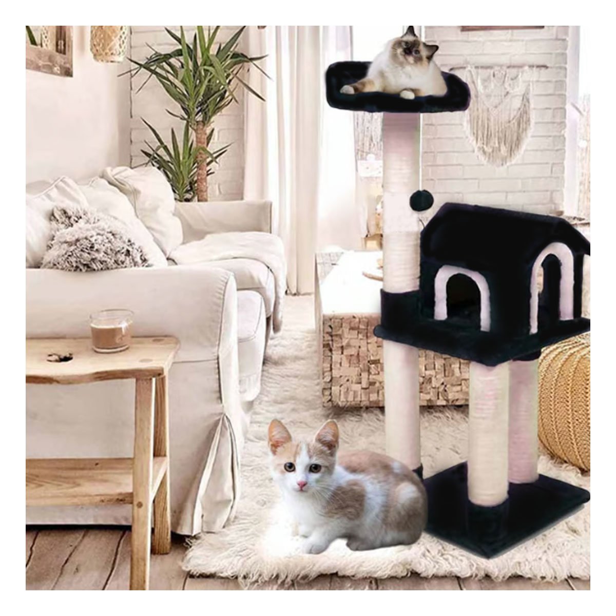 PACK2 MANSION DE GATO CASA NEGRO TRES NIVELES RASCADOR PARA HOGAR COMODO Y OSCURO - 3