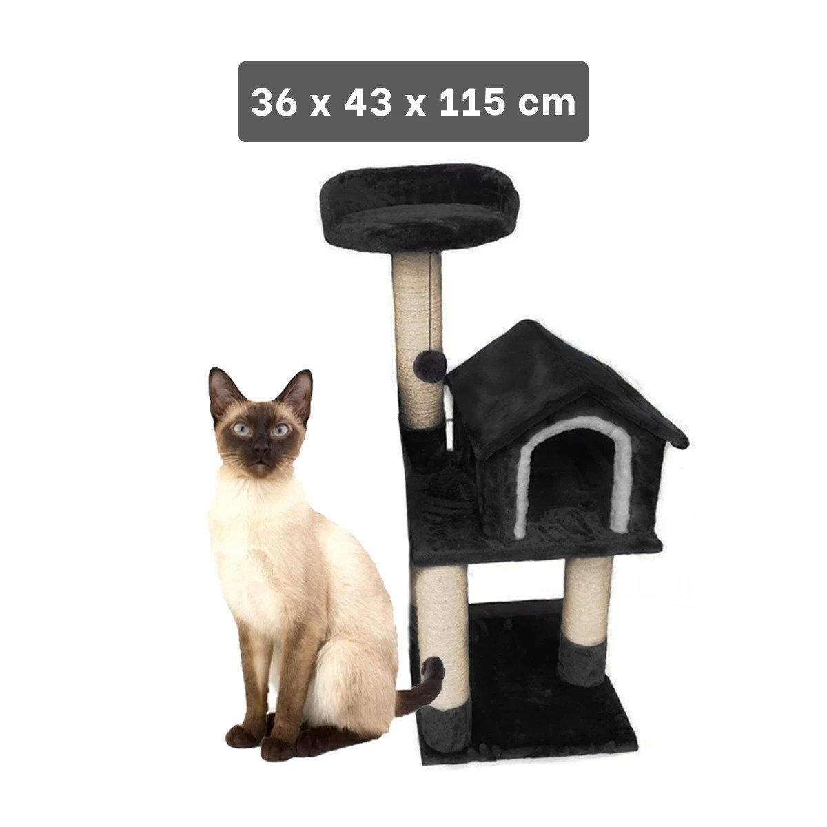 PACK2 MANSION DE GATO CASA NEGRO TRES NIVELES RASCADOR PARA HOGAR COMODO Y OSCURO - 4