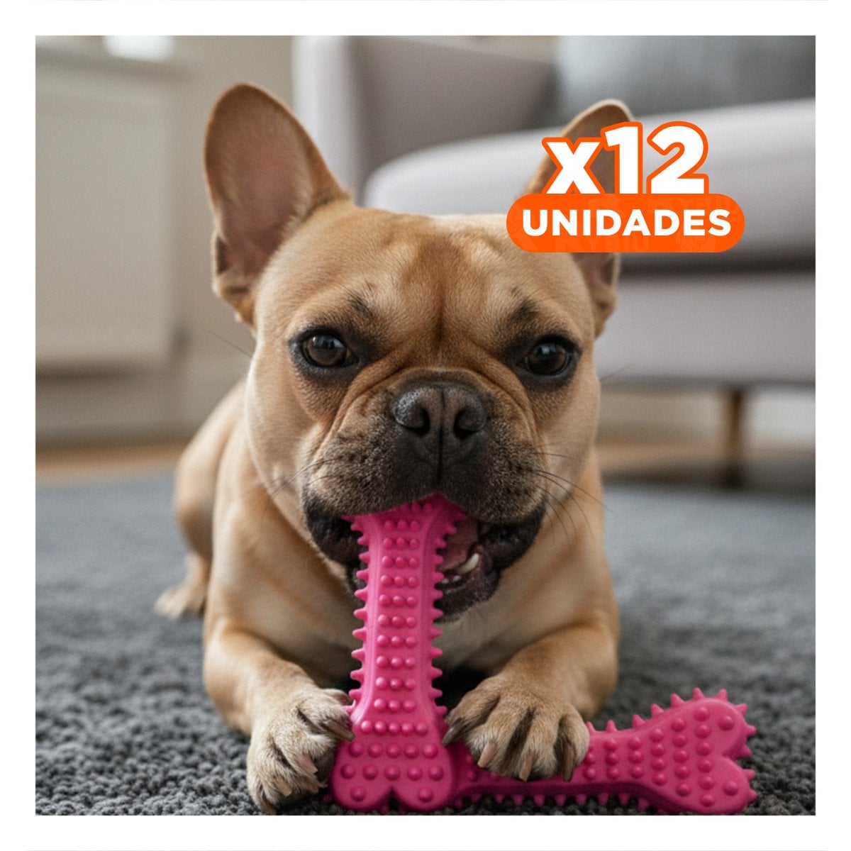 PACK12 JUGUETE CANINO ROSADO CON FORMA DE HUESO PARA USO DIARIO - 1