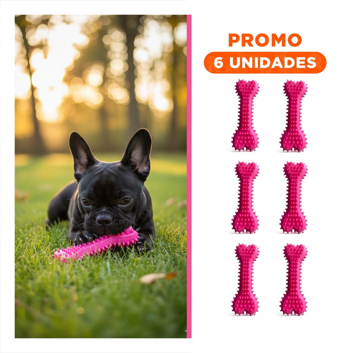 PACK6 HUESO CANINO ROSADO CON PUAS PARA ESTILO DE JUEGO ACTIVO - 1