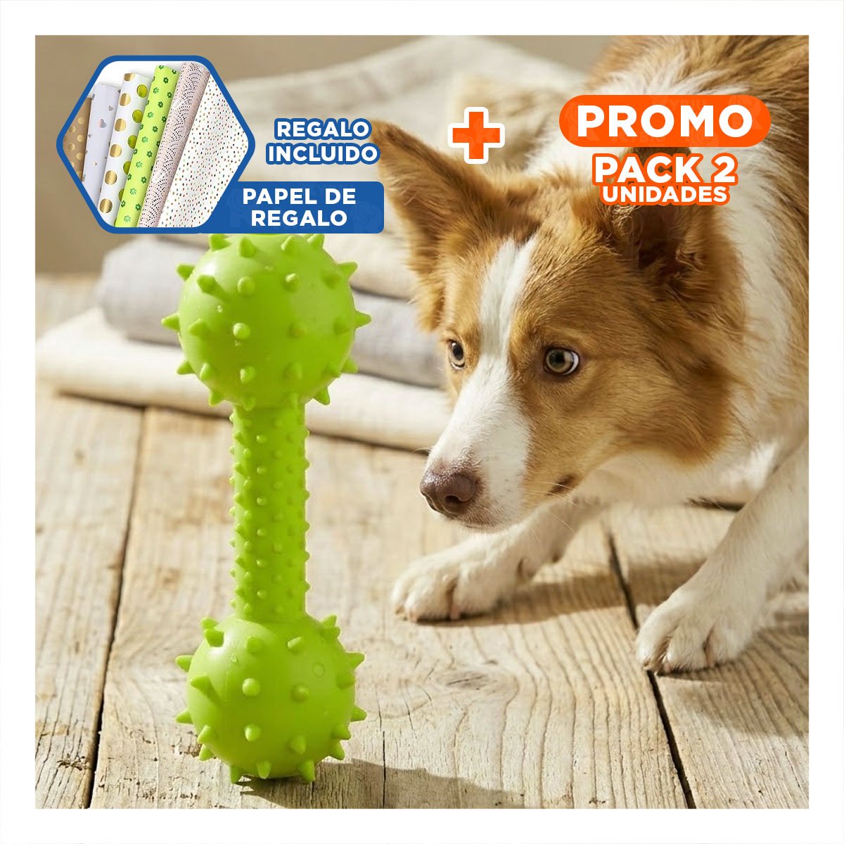 PACK2 HUESO DE JEBE VERDE AMARILLENTO PARA USO EN CASA O PATIO Y+PAPEL REGALO - 1