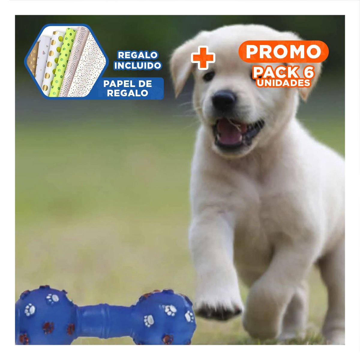 PACK6 HUESO AZUL PARA MASCOTAS CON DISENO ALEGRE Y FUNCIONAL Y+PAPEL REGALO - 1