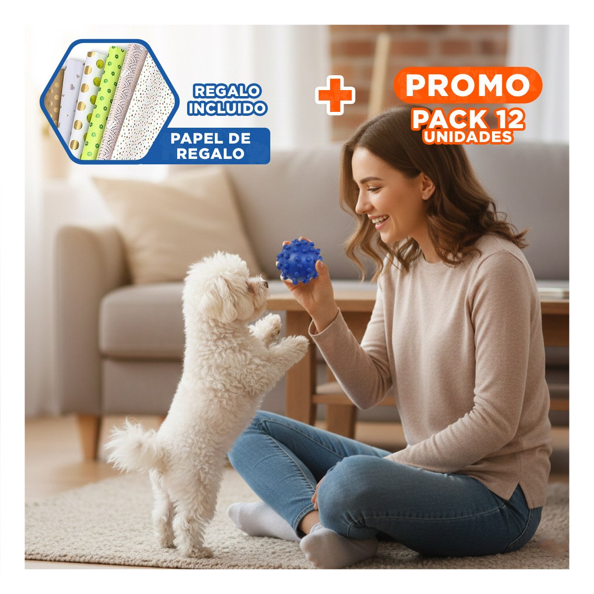 PACK12 JUGUETE AZUL DE CAUCHO PARA MASCOTAS FORMA CHIRIMOLLA Y+PAPEL REGALO - 1