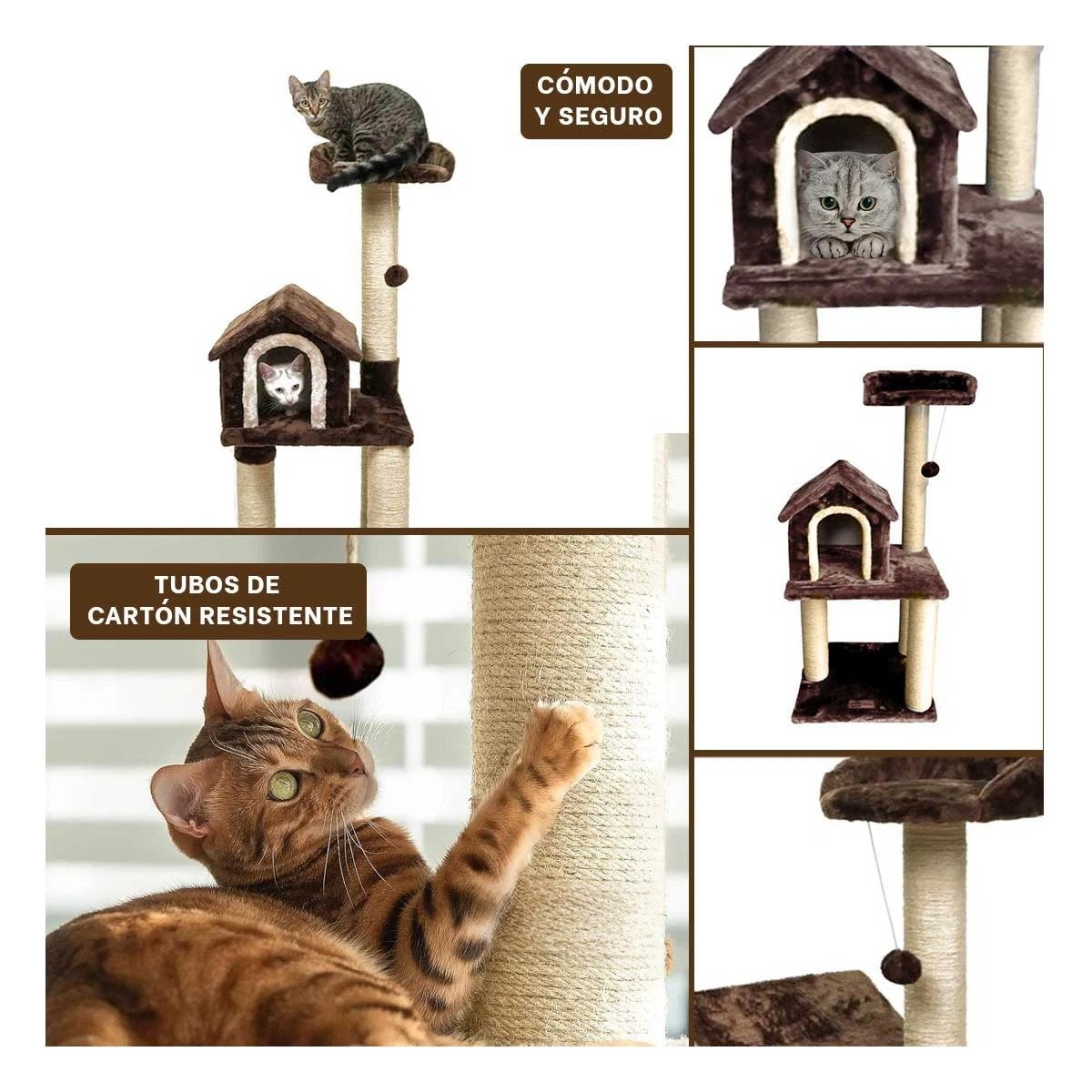 PACK2 MANSION DE GATO CASA TRES NIVELES RASCADOR MARRON PARA GATO MODERNO Y+PAPEL REGALO - 3