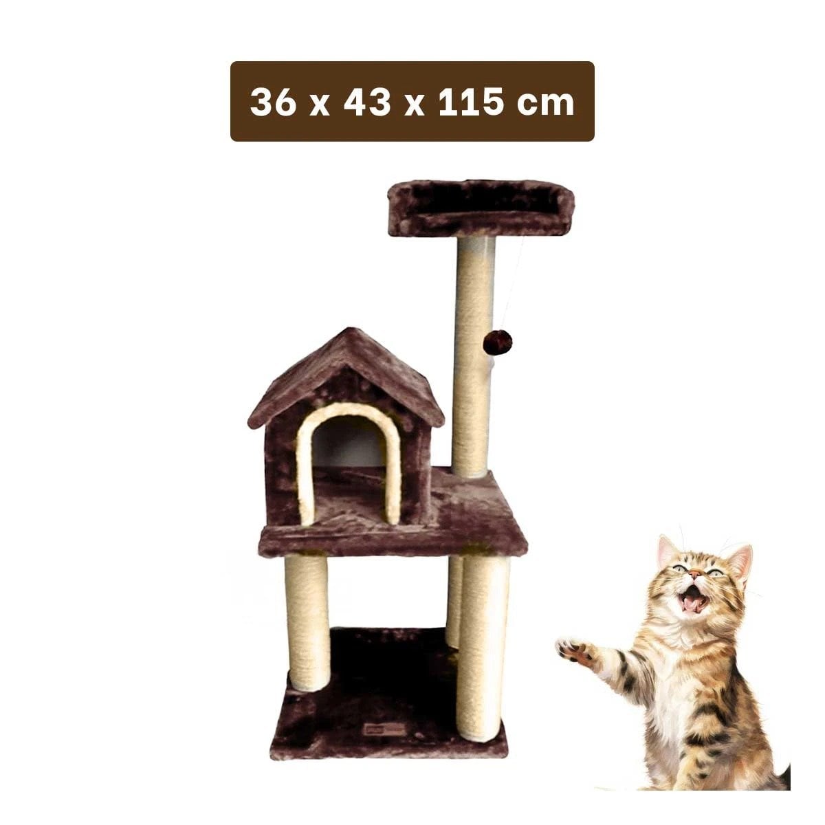 PACK2 MANSION DE GATO CASA TRES NIVELES RASCADOR MARRON PARA GATO MODERNO Y+PAPEL REGALO - 4