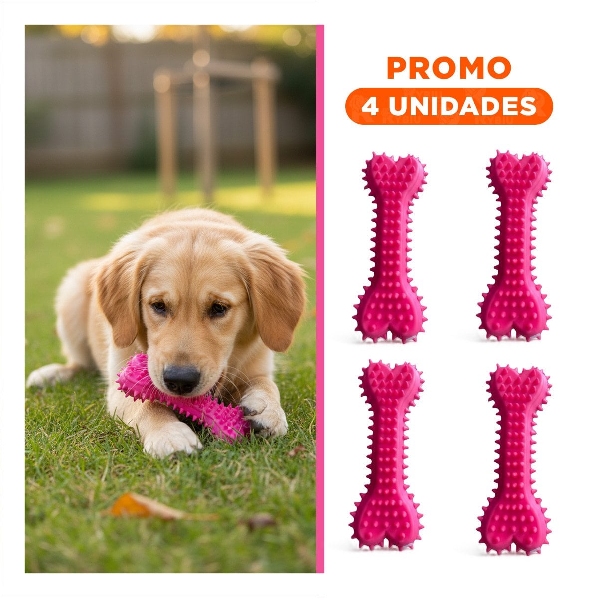 PACK4 JUGUETE PARA PERRO ROSADO TIPO HUESO CON PUAS RESISTENTES Y+REGALO STICKER - 1