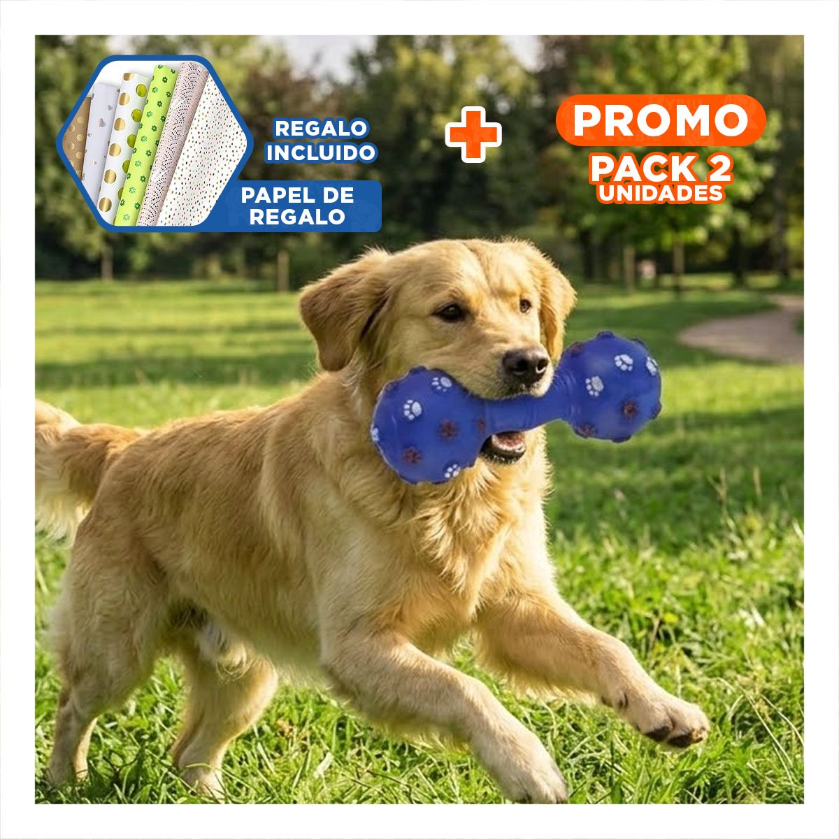 PACK2 JUGUETE HUESO PARA PERRO AZUL CON TEXTURA FACIL DE SUJETAR Y+PAPEL REGALO - 1