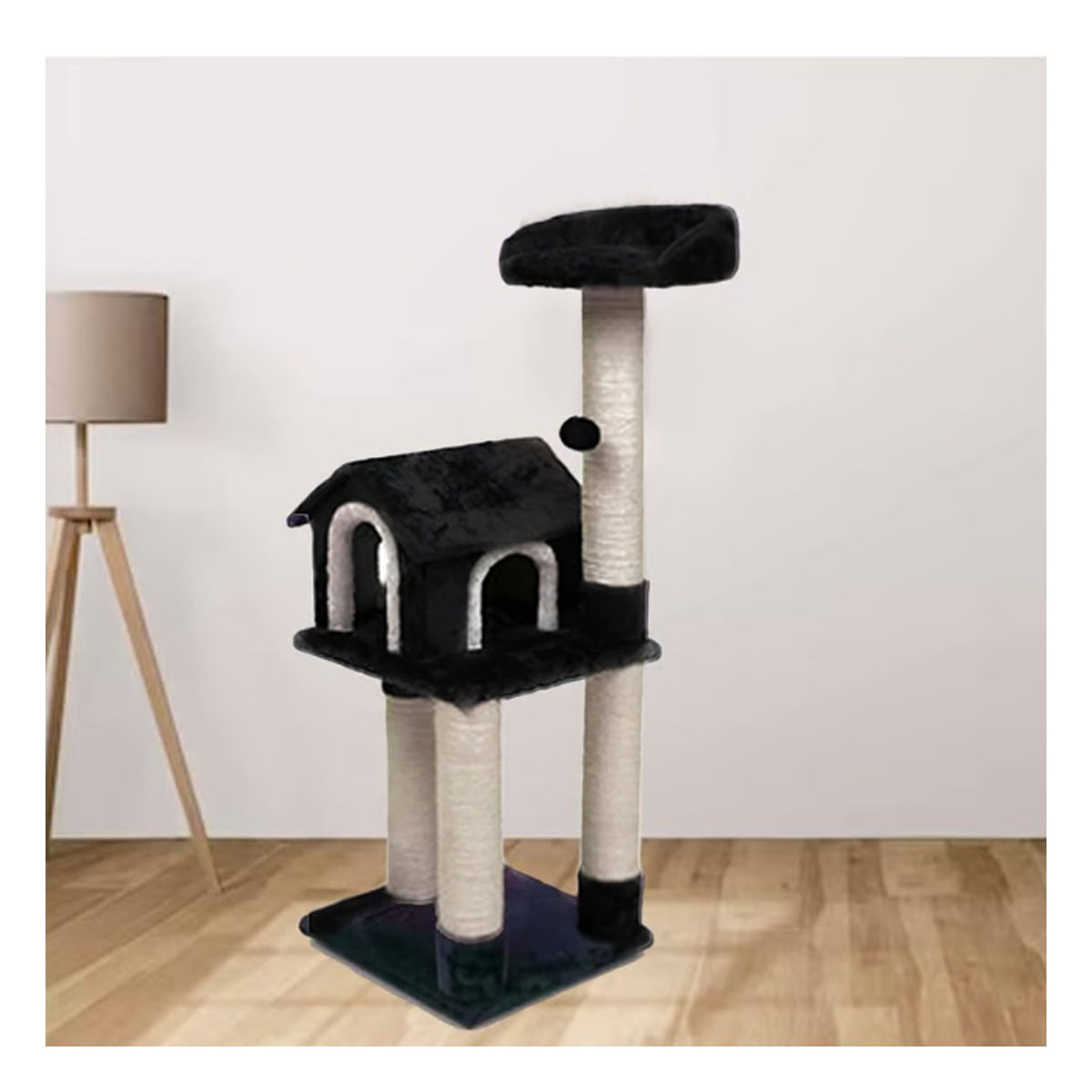 PACK2 MANSION DE GATO CASA TRES NIVELES RASCADOR NEGRO PARA GATO MODERNO Y SUAVE Y+PAPEL REGALO - 2