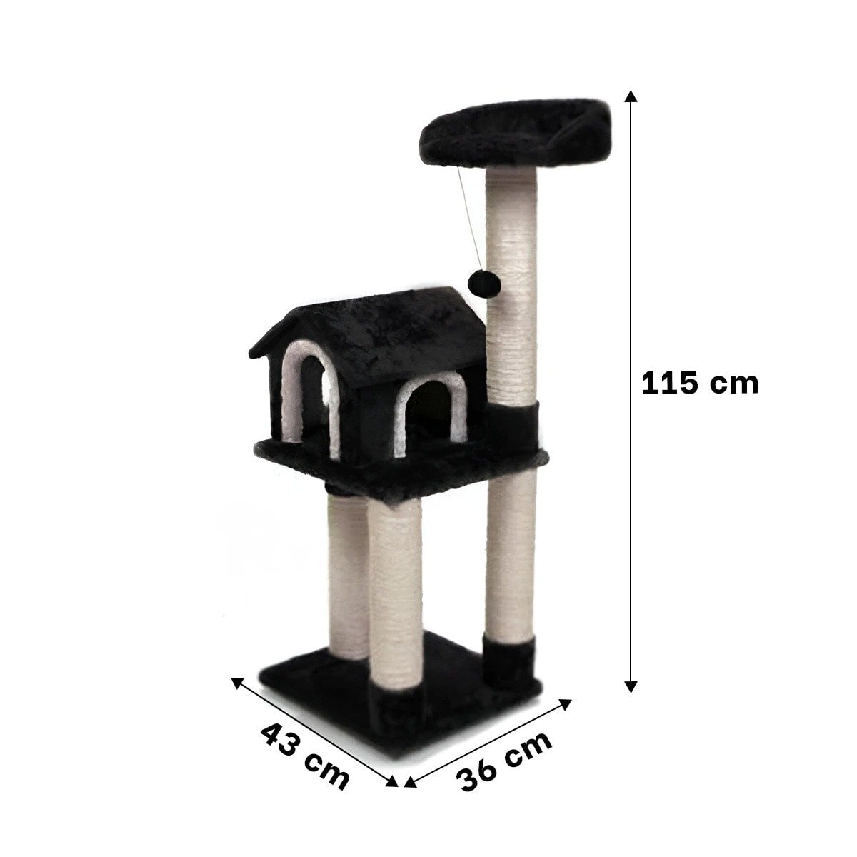 PACK2 MANSION DE GATO CASA TRES NIVELES RASCADOR NEGRO PARA GATO MODERNO Y SUAVE Y+PAPEL REGALO - 4