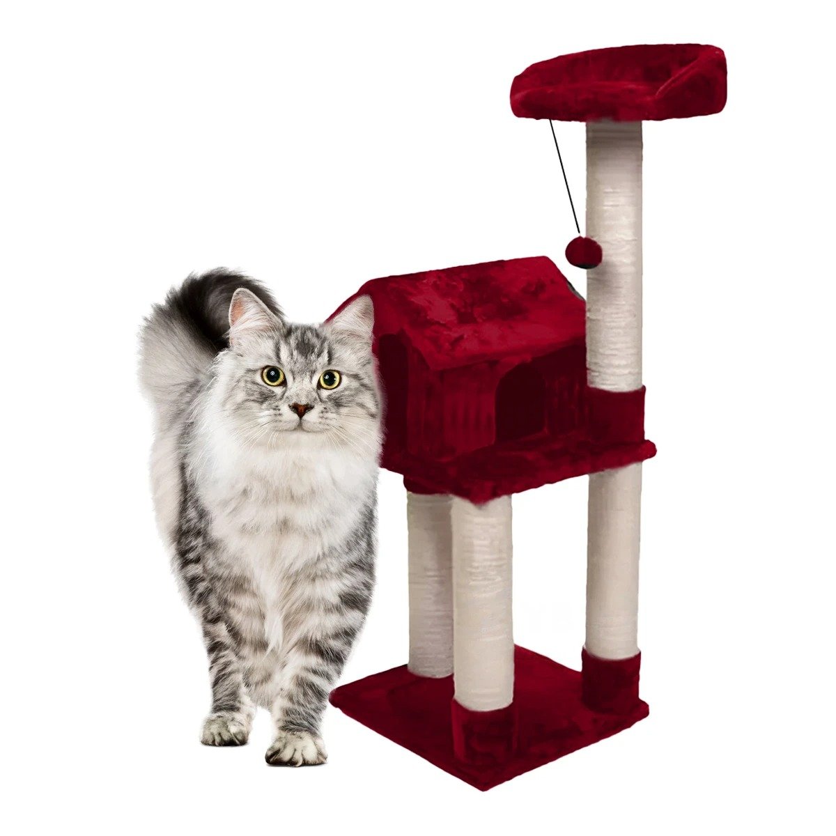 TORRE DE ENTRETENIMIENTO PARA GATO DE 3 PISOS COLOR ROJO CON DISEÑO COMPACTO Y+PAPEL REGALO - 1