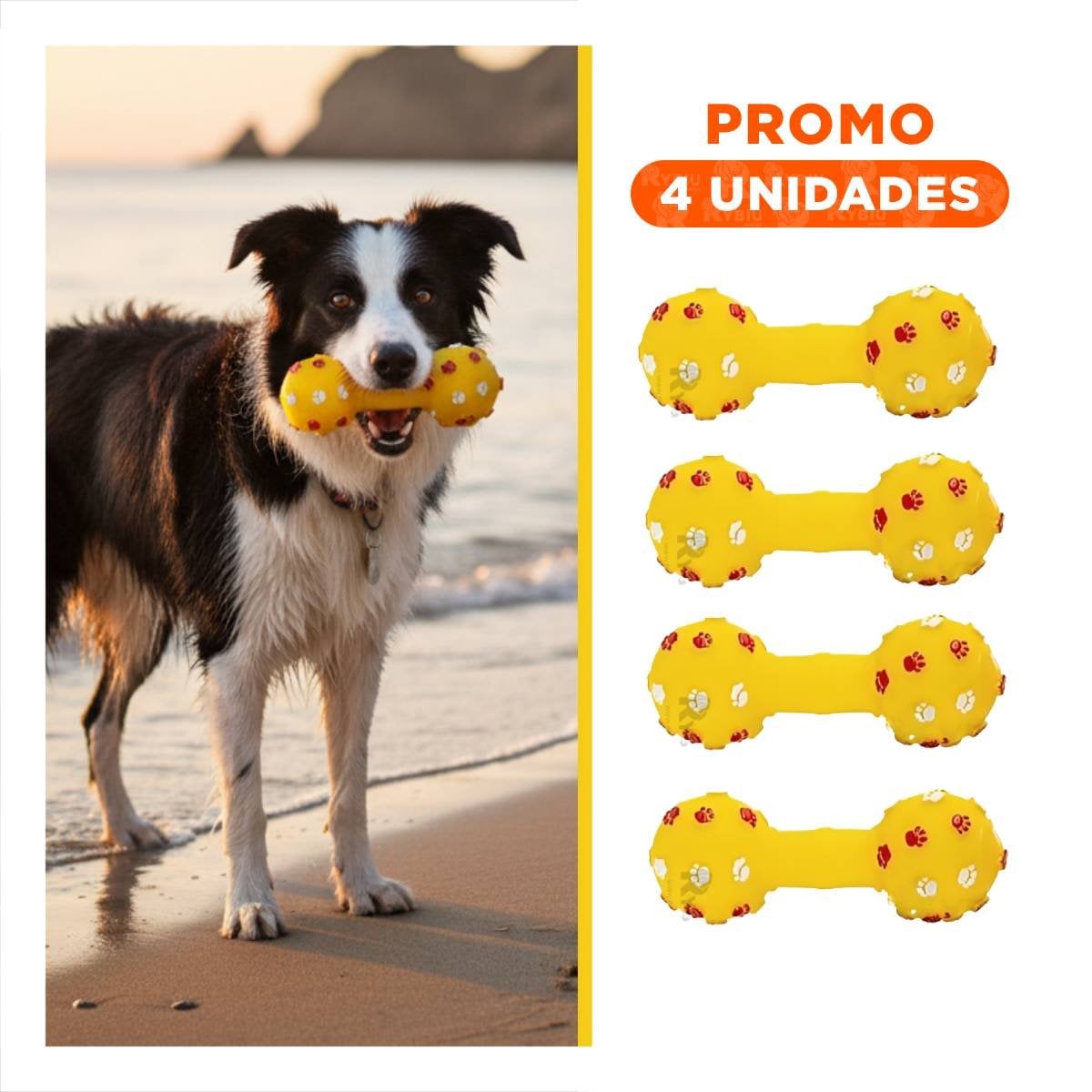 PACK4 ACCESORIO PARA MASCOTA TIPO HUESO AMARILLO CON ESTILO LLAMATIVO Y+REGALO STICKER - 1