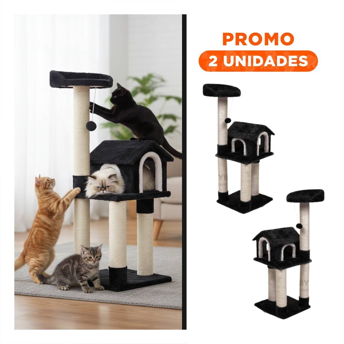 PACK2 TORRE PARA GATO DE 3 PISOS COLOR PLOMO CON AREAS PARA SALTAR Y DESCANSAR - 1