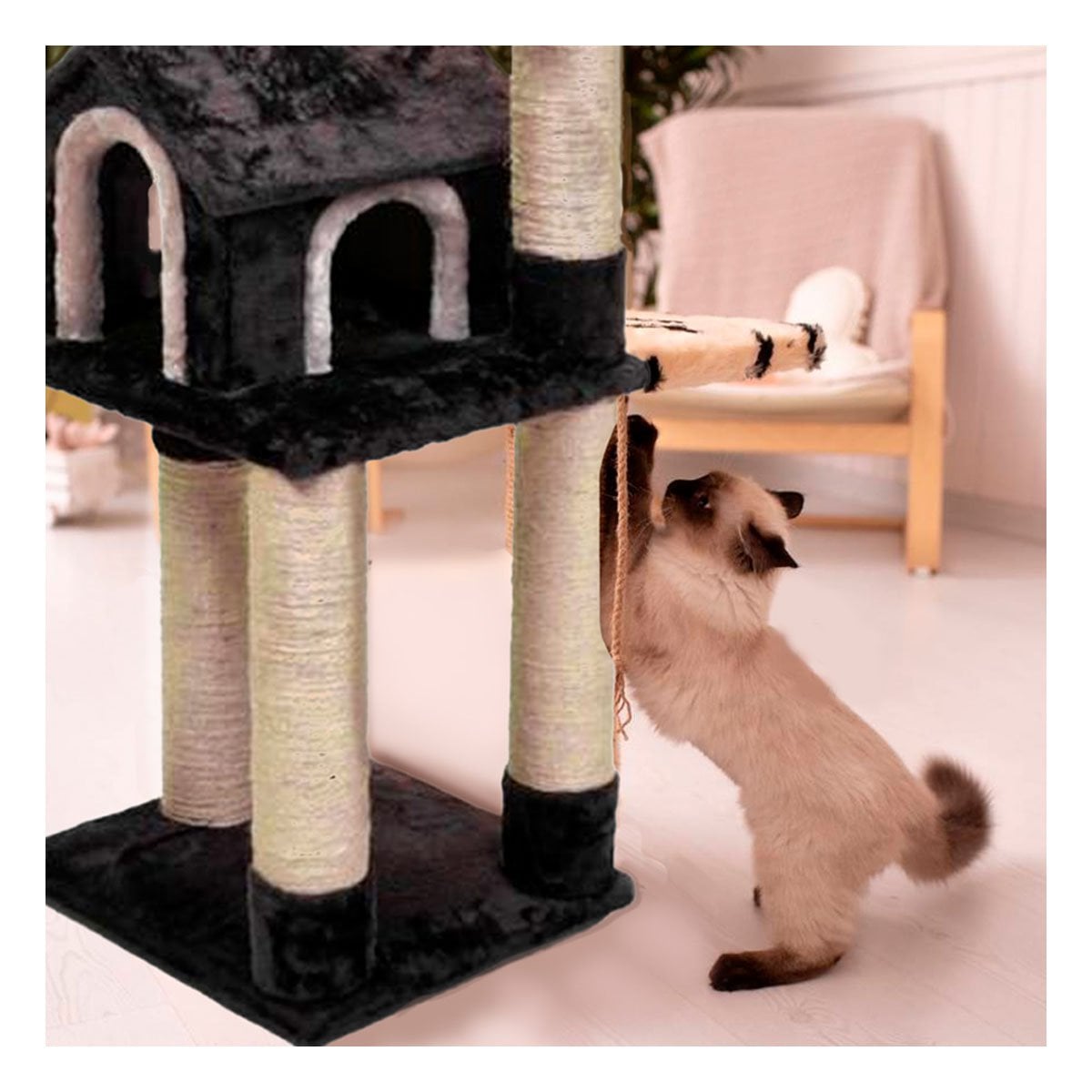 PACK2 TORRE PARA GATO DE 3 PISOS COLOR PLOMO CON AREAS PARA SALTAR Y DESCANSAR - 3