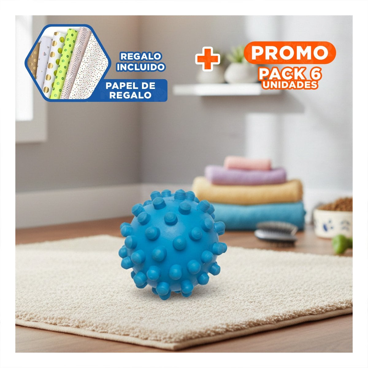 PACK6 JUGUETE DE CAUCHO CELESTE FORMA CHIRIMOLLA PRACTICO PARA JUEGO Y+PAPEL REGALO - 1