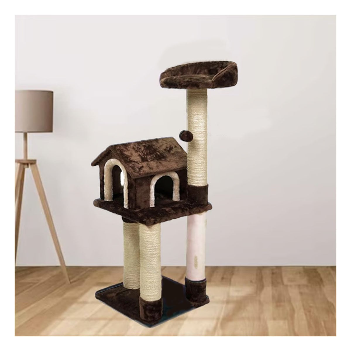 PACK2 MANSION DE GATO CASA MARRON TRES NIVELES RASCADOR PARA HOGAR COMODO Y CAFE - 2