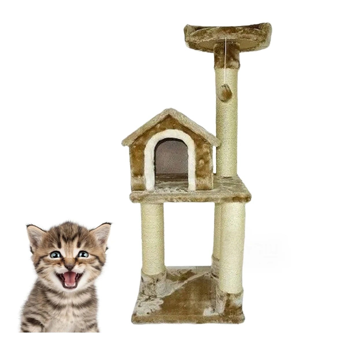 PACK2 MANSION DE GATO CASA RASCADOR MOSTAZA TRES NIVELES PARA MASCOTA SUAVE Y+REGALO STICKER - 2