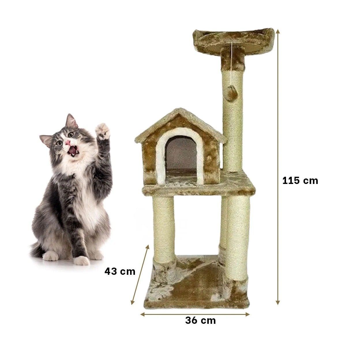 PACK2 MANSION DE GATO CASA RASCADOR MOSTAZA TRES NIVELES PARA MASCOTA SUAVE Y+REGALO STICKER - 4