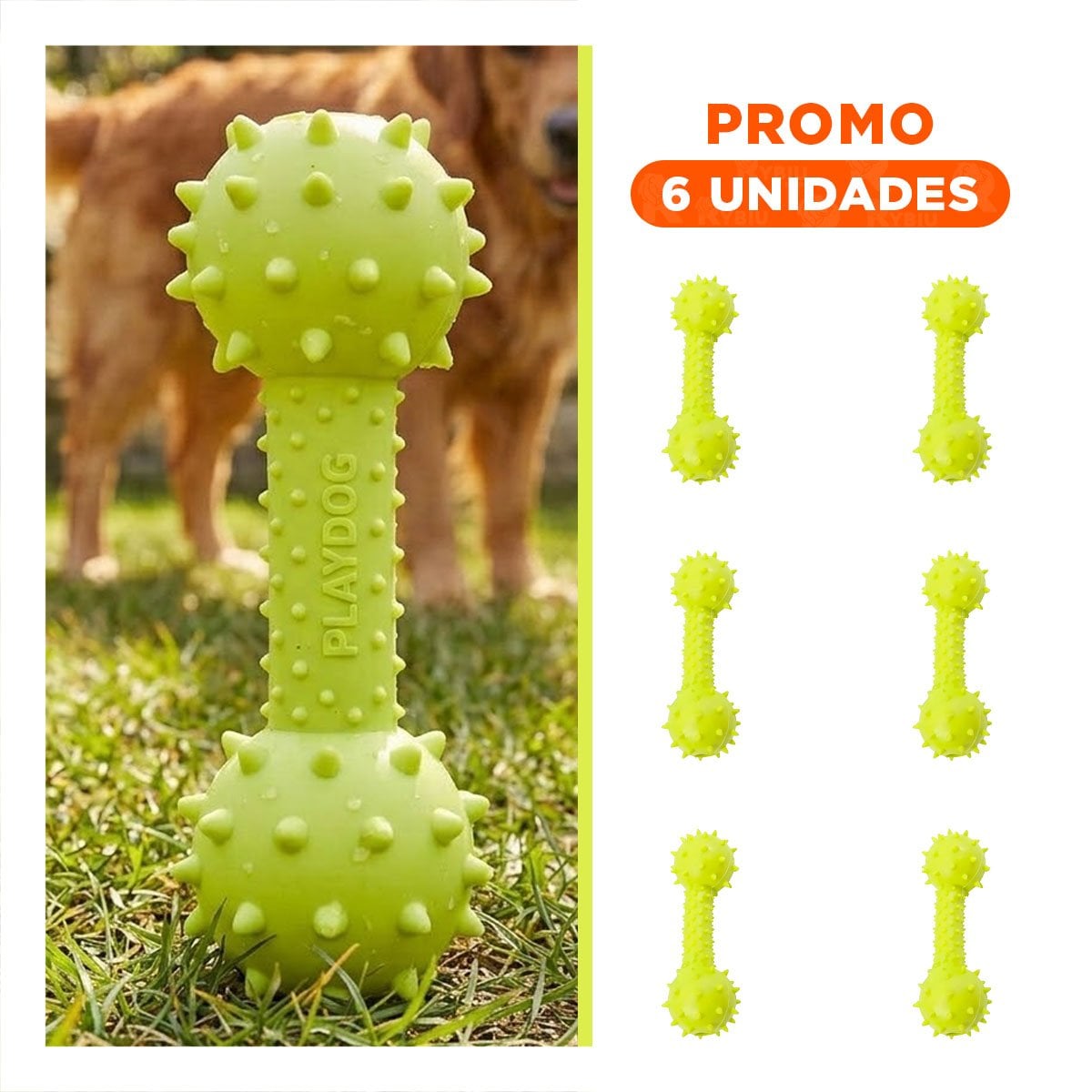 PACK6 JUGUETE PARA MASCOTA HUESO VERDE AMARILLENTO FACIL DE USAR - 1