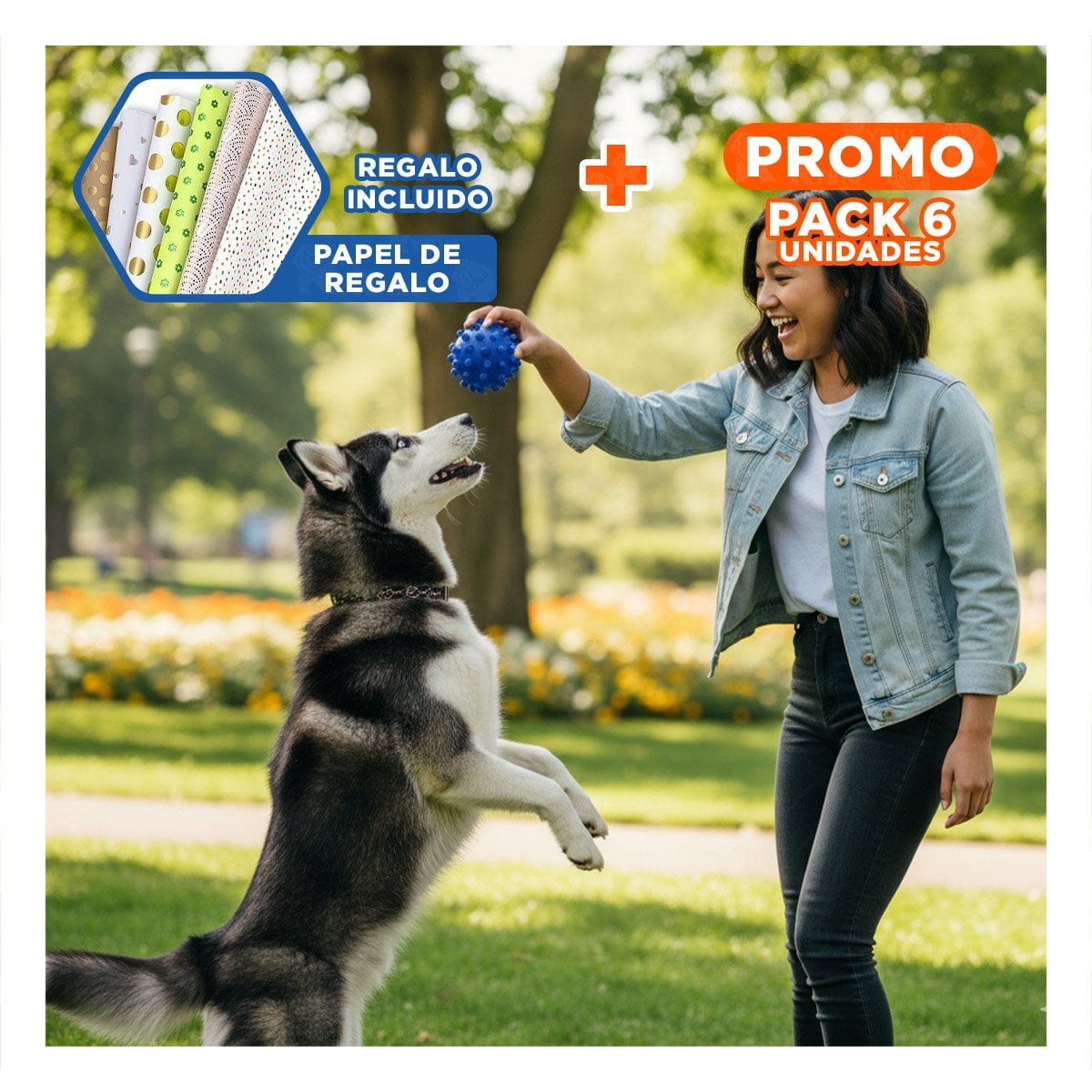 PACK6 JUGUETE DE CAUCHO AZUL FORMA CHIRIMOLLA PRACTICO PARA JUEGO Y+PAPEL REGALO - 1