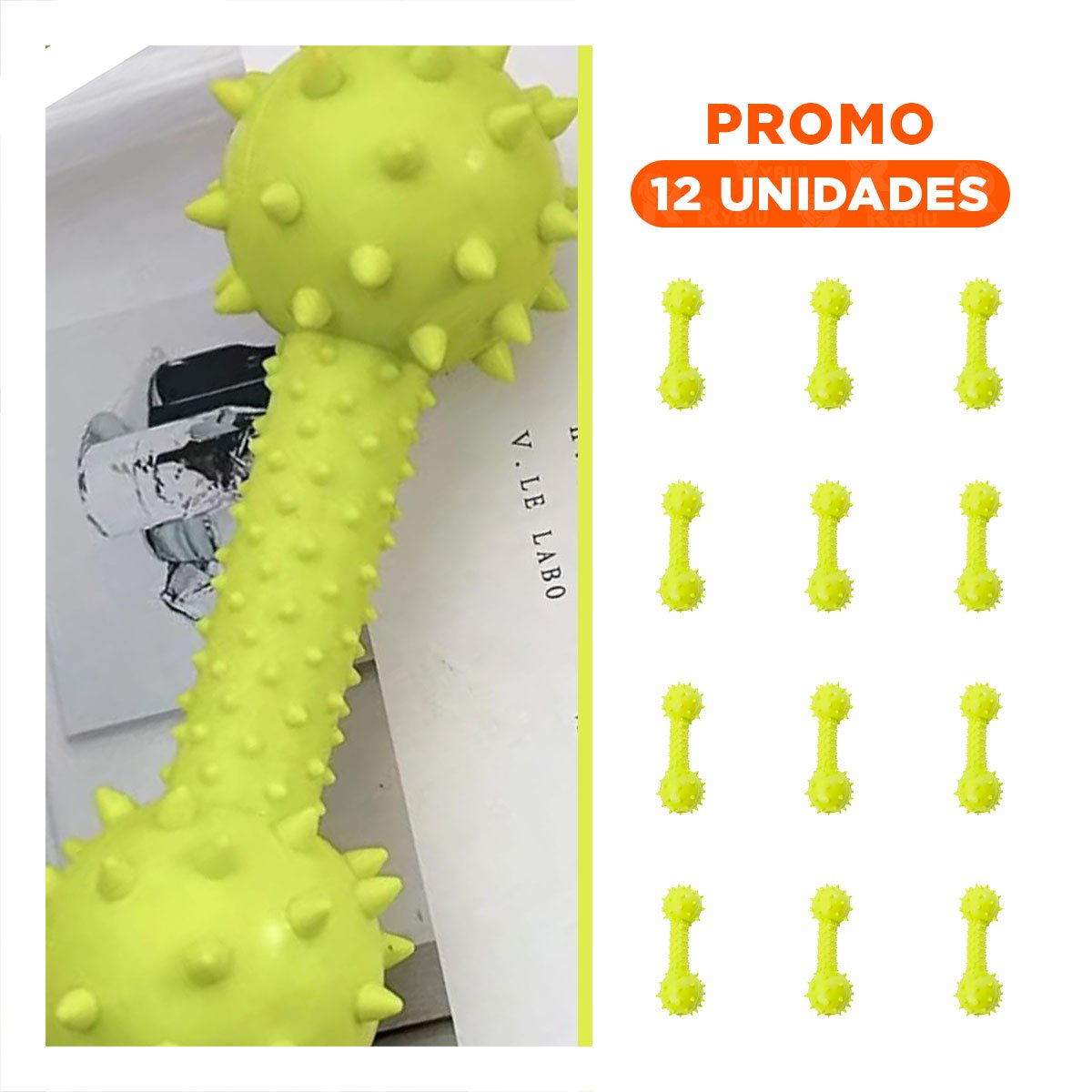 PACK12 HUESO VERDE AMARILLENTO CON BOLAS PARA MAYOR INTERACCION Y+REGALO STICKER - 1