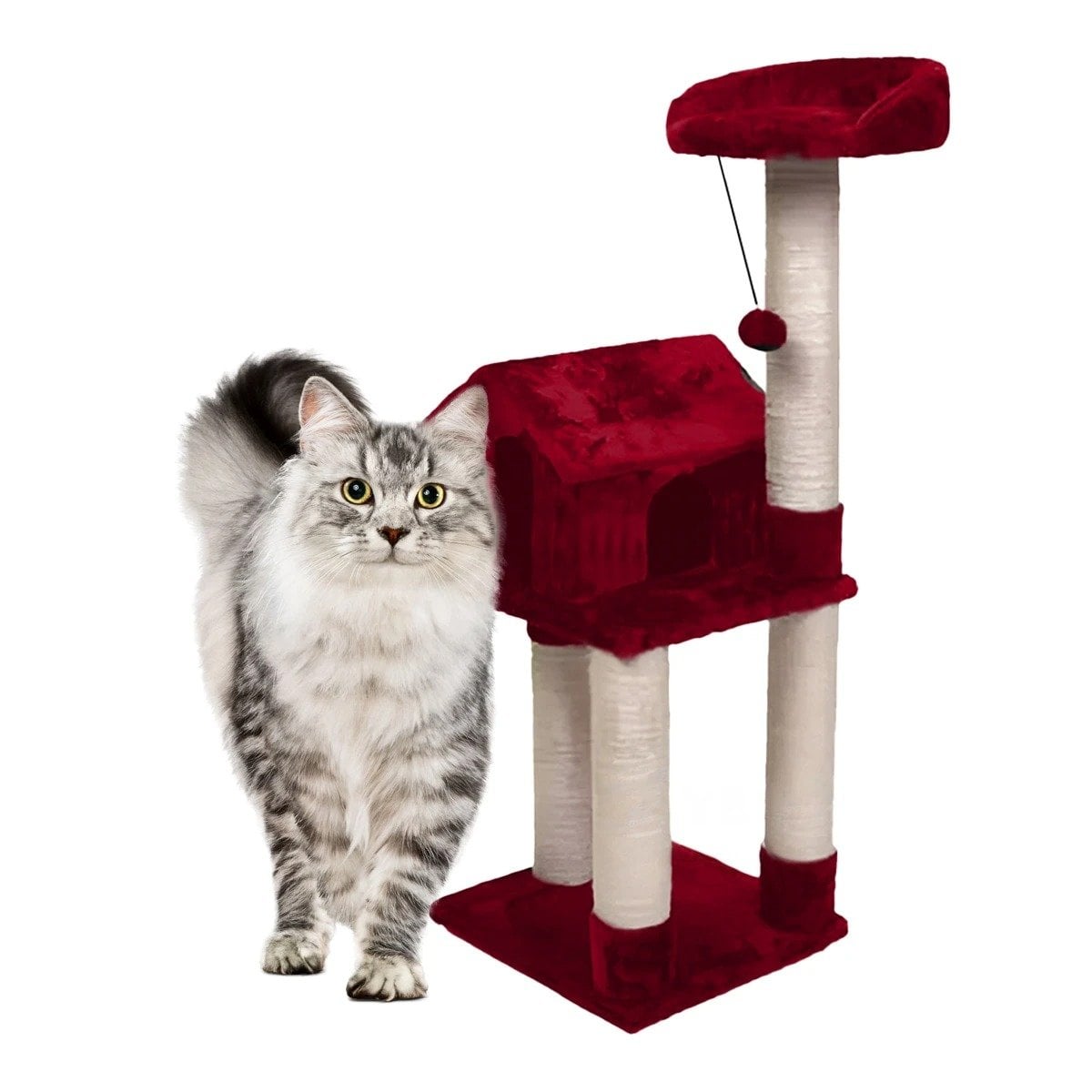 PACK2 CENTRO DE ACTIVIDAD FELINA DE 3 PISOS COLOR ROJO CON DISEÑO PRACTICO Y+REGALO STICKER - 2