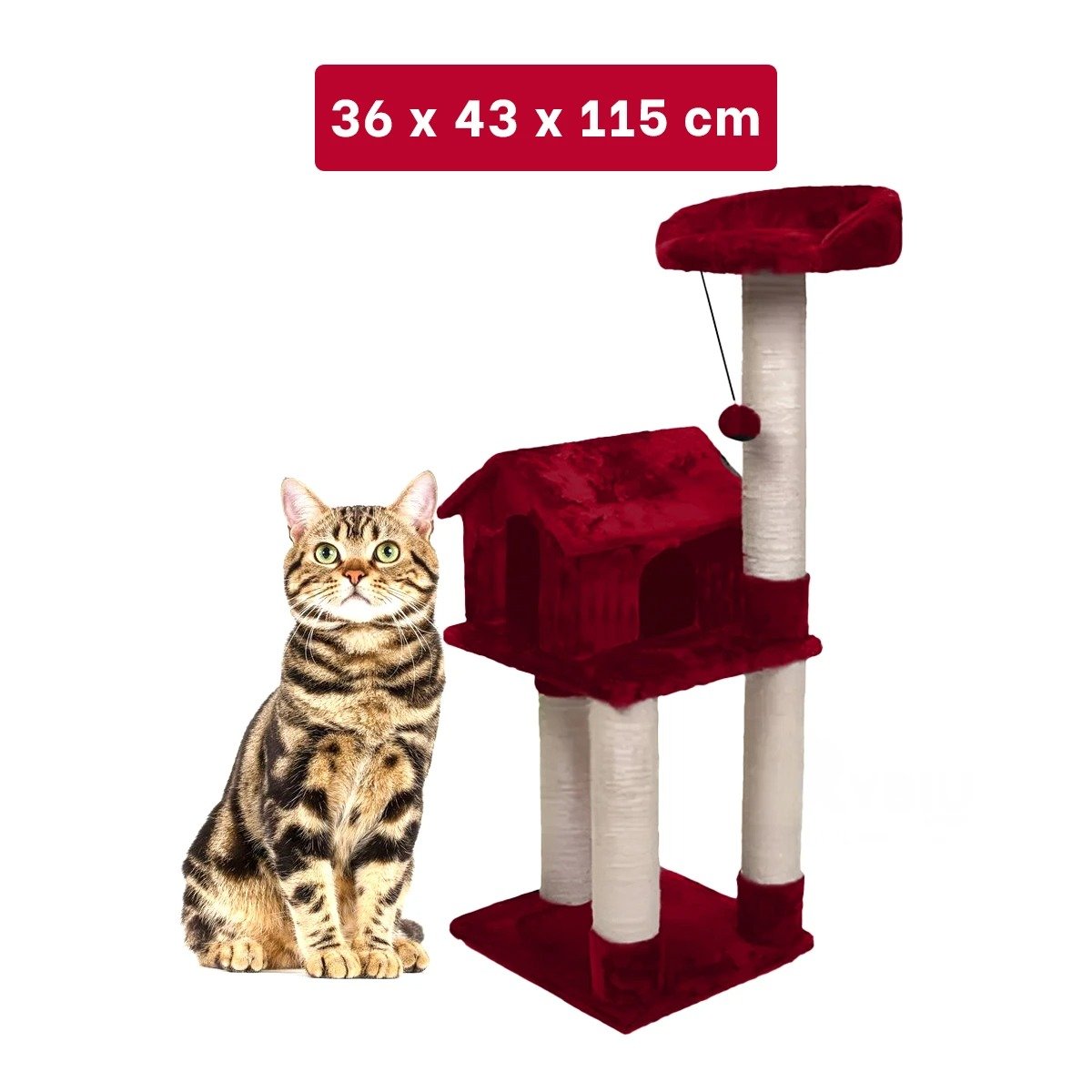 PACK2 CENTRO DE ACTIVIDAD FELINA DE 3 PISOS COLOR ROJO CON DISEÑO PRACTICO Y+REGALO STICKER - 4