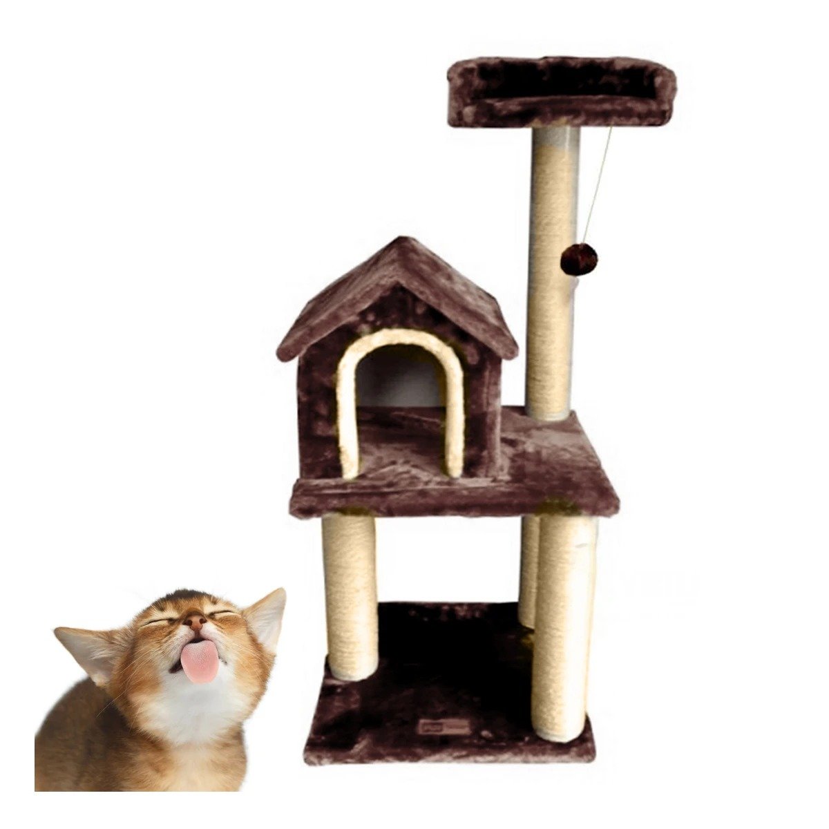 PACK2 MANSION DE GATO CASA RASCADOR MARRON TRES NIVELES PARA MASCOTA SUAVE Y+REGALO STICKER - 2