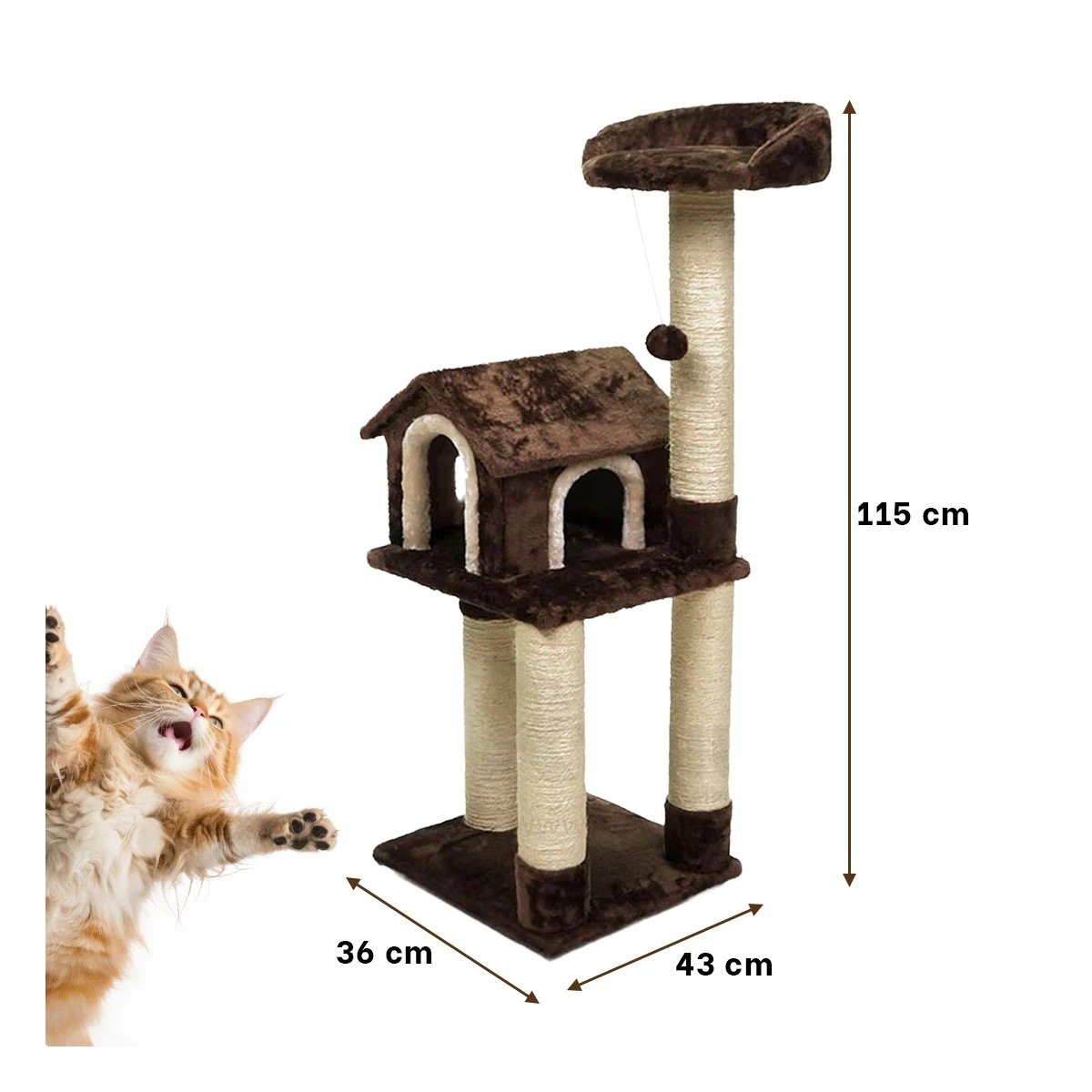 PACK2 MANSION DE GATO CASA RASCADOR MARRON TRES NIVELES PARA MASCOTA SUAVE Y+REGALO STICKER - 4
