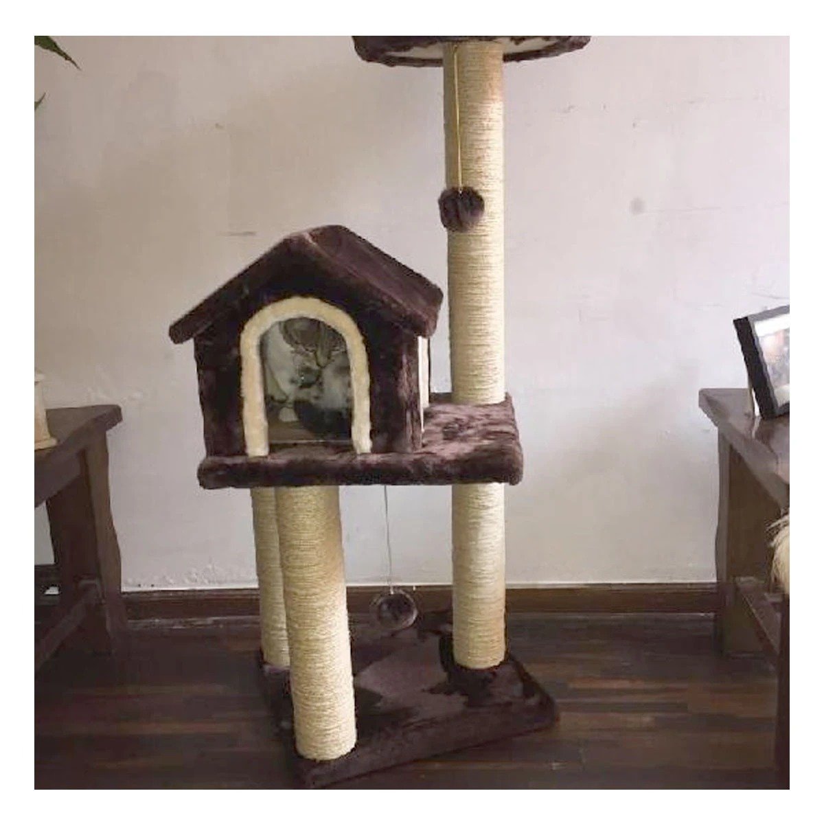 PACK2 MANSION DE GATO CASA RASCADOR MARRON TRES NIVELES PARA MASCOTA SUAVE Y+REGALO STICKER - 5