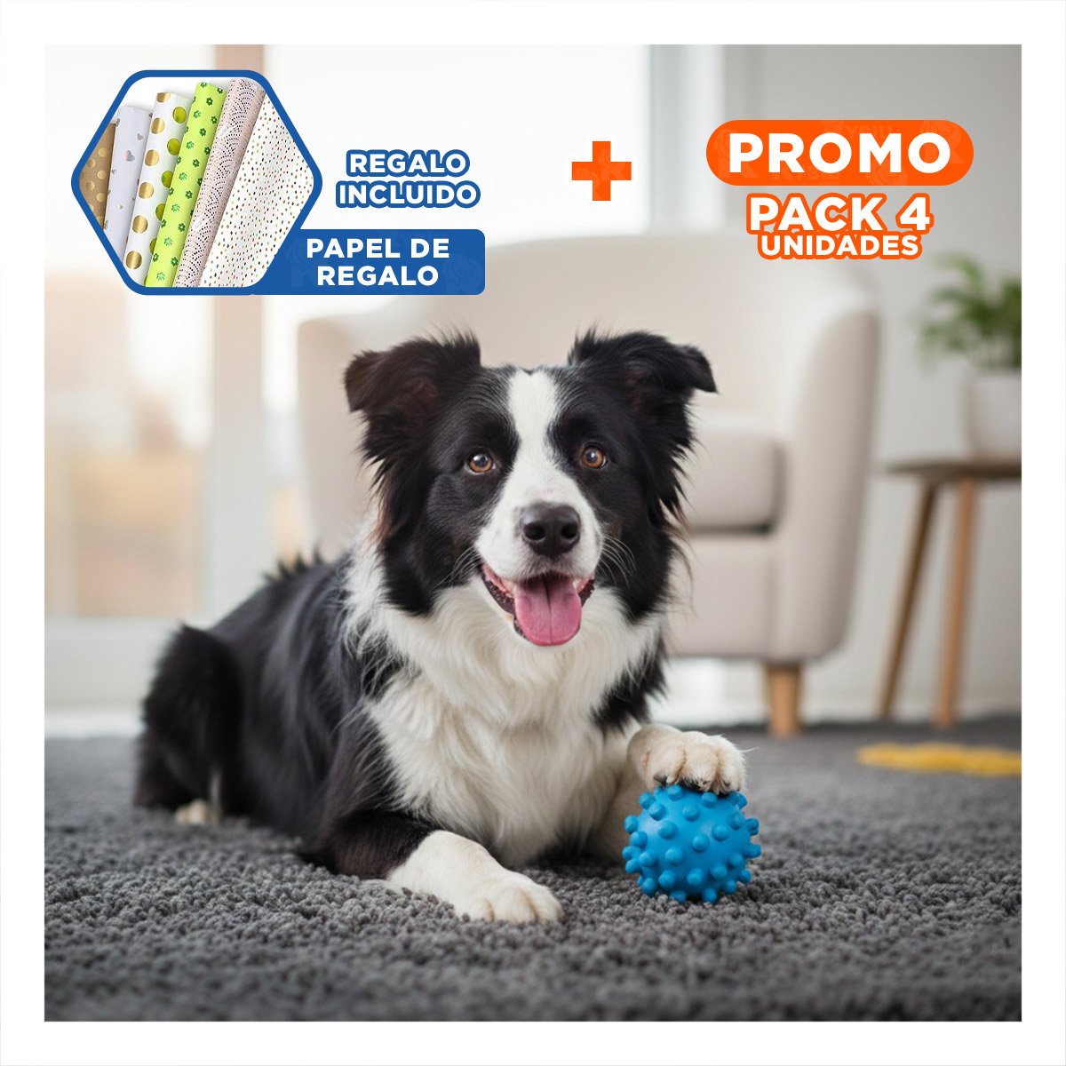 PACK4 JUGUETE PARA PERRO CELESTE CON FORMA DE CHIRIMOLLA USO DIARIO Y+PAPEL REGALO - 1