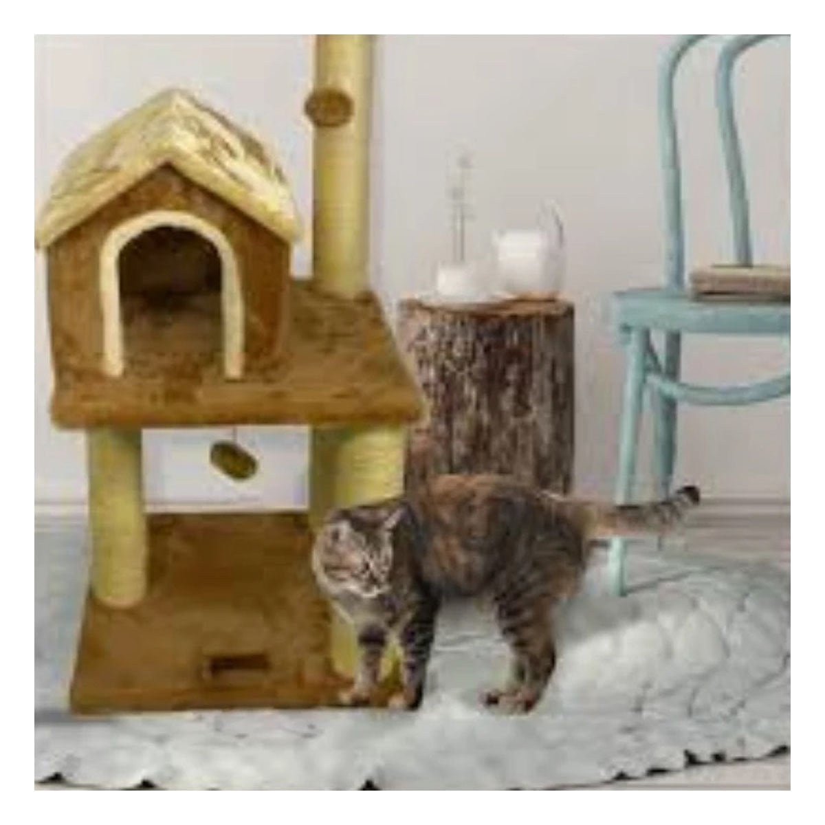 PACK2 MANSION DE GATO CASA TRES NIVELES RASCADOR MOSTAZA PARA GATO MODERNO Y+PAPEL REGALO - 2