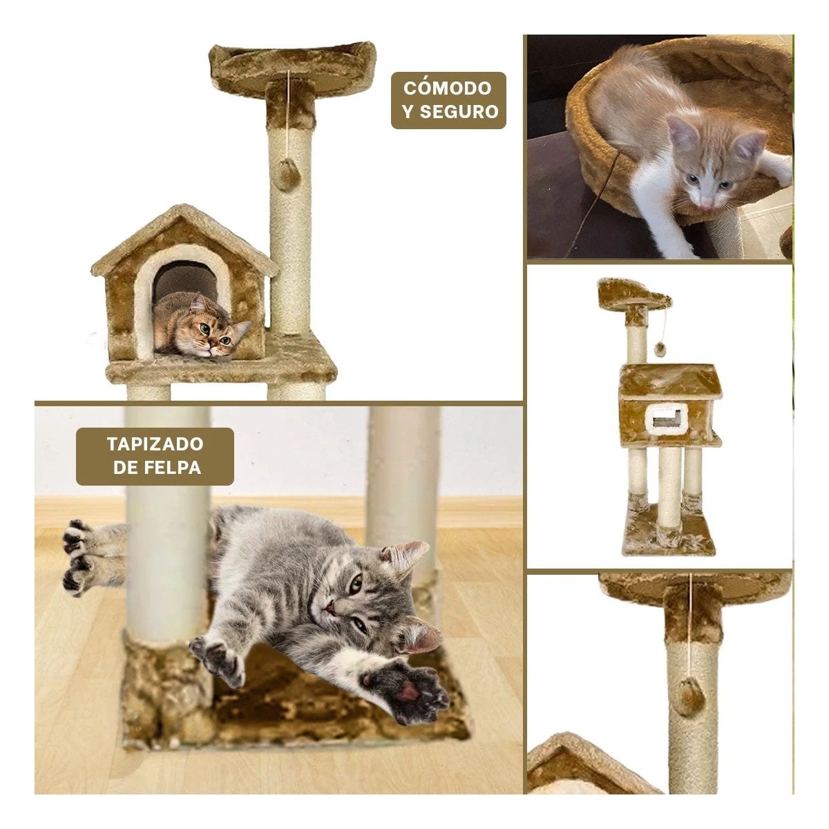 PACK2 MANSION DE GATO CASA TRES NIVELES RASCADOR MOSTAZA PARA GATO MODERNO Y+PAPEL REGALO - 3