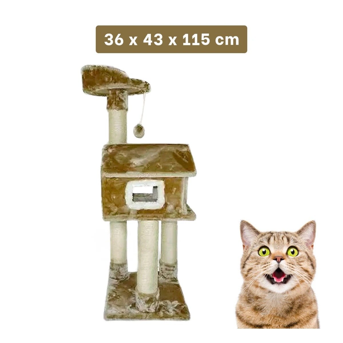 PACK2 MANSION DE GATO CASA TRES NIVELES RASCADOR MOSTAZA PARA GATO MODERNO Y+PAPEL REGALO - 4