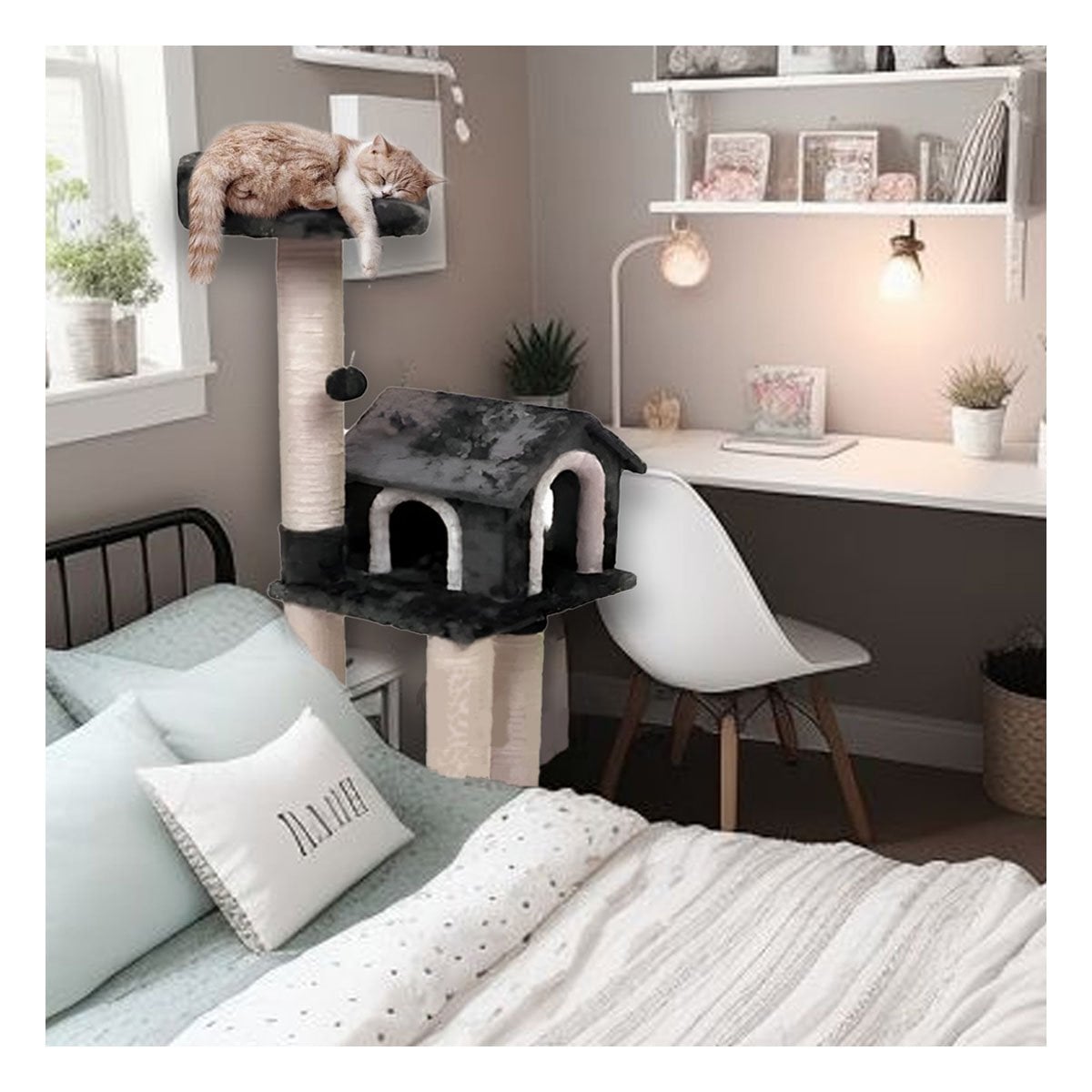 PACK2 GIMNASIO PARA GATO DE 3 PISOS COLOR PLOMO CON ESTILO MODERNO PARA HOGAR Y+REGALO STICKER - 5