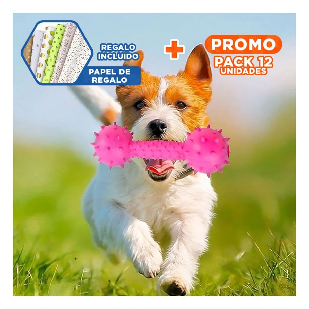 PACK12 JUGUETE CANINO ROSADO CON FORMA CLASICA DE HUESO Y+PAPEL REGALO - 1