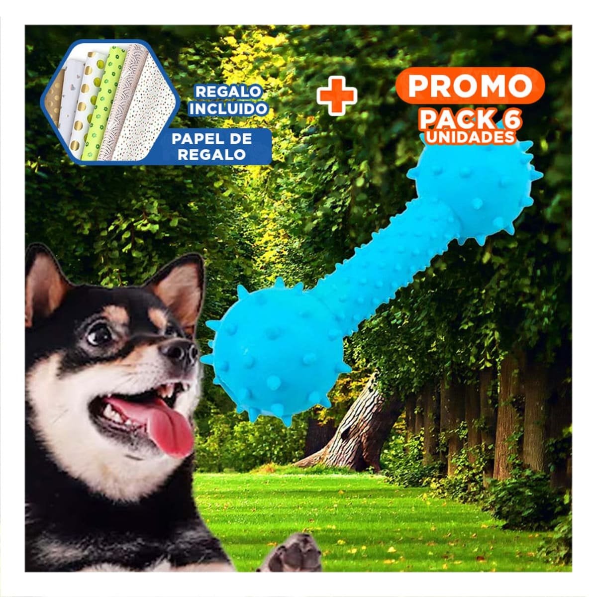 PACK6 HUESO DE JEBE CELESTE PARA PERRO CON DISENO PRACTICO Y ATRACTIVO Y+PAPEL REGALO - 1