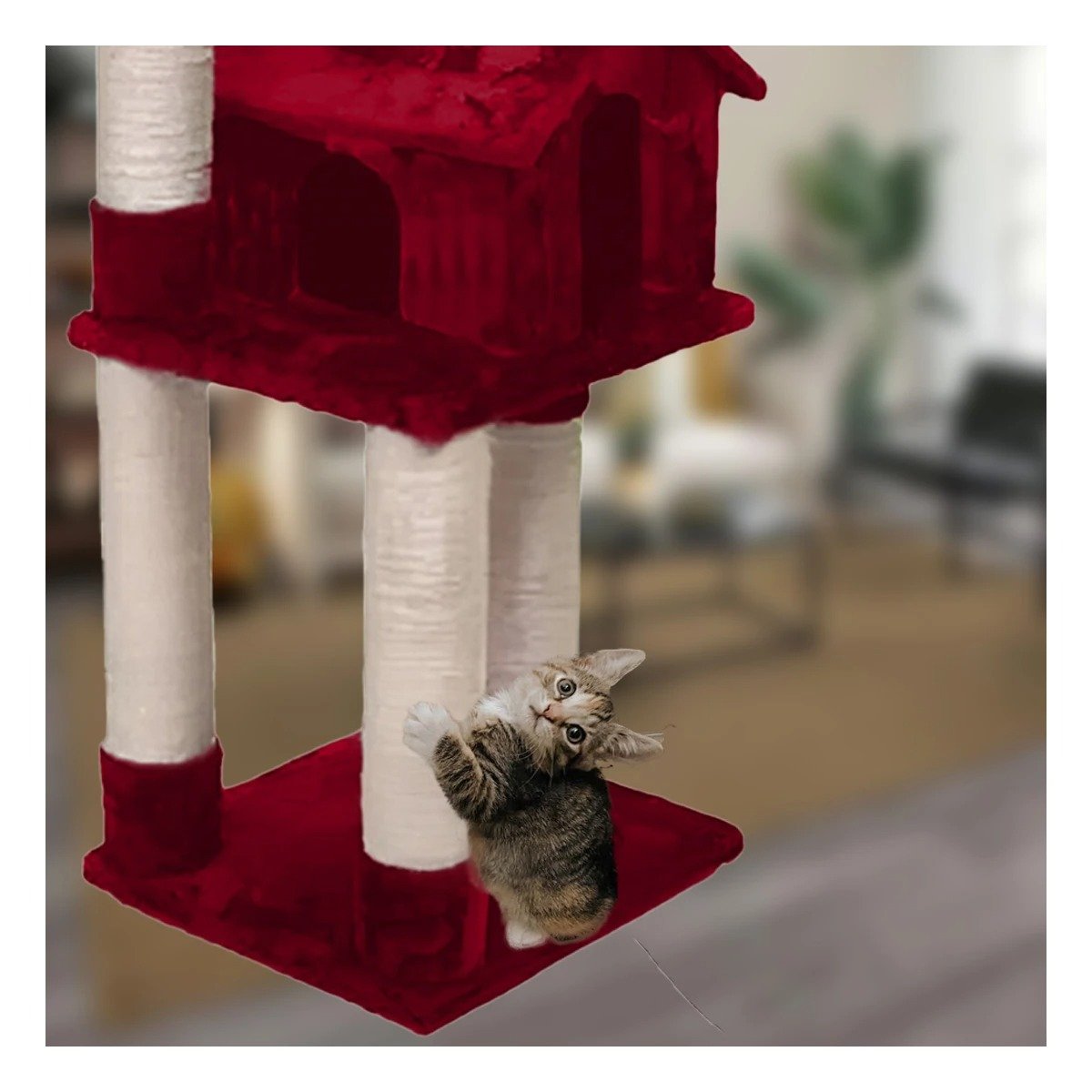 CENTRO DE ACTIVIDADES PARA GATO DE 3 PISOS COLOR ROJO CON PLATAFORMAS FIRMES - 2