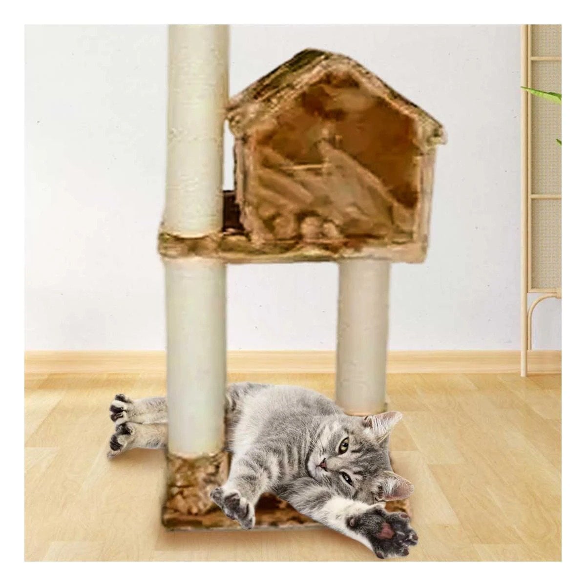 PACK2 MANSION DE GATO CASA MOSTAZA TRES NIVELES RASCADOR PARA HOGAR COMODO Y ORO - 2