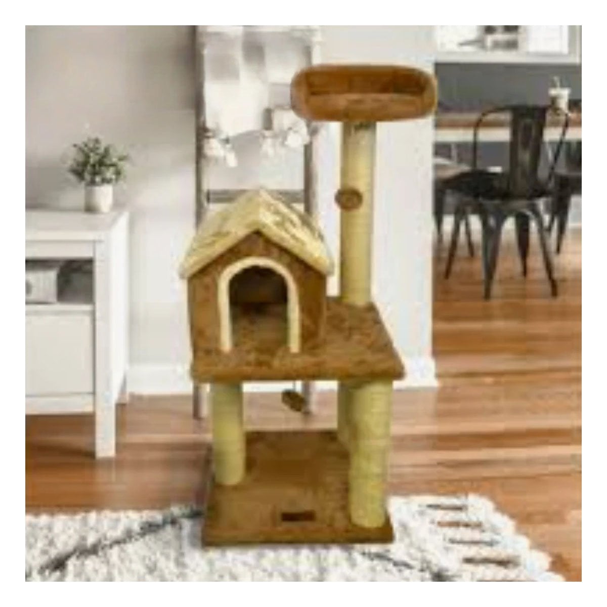 PACK2 MANSION DE GATO CASA MOSTAZA TRES NIVELES RASCADOR PARA HOGAR COMODO Y ORO - 3
