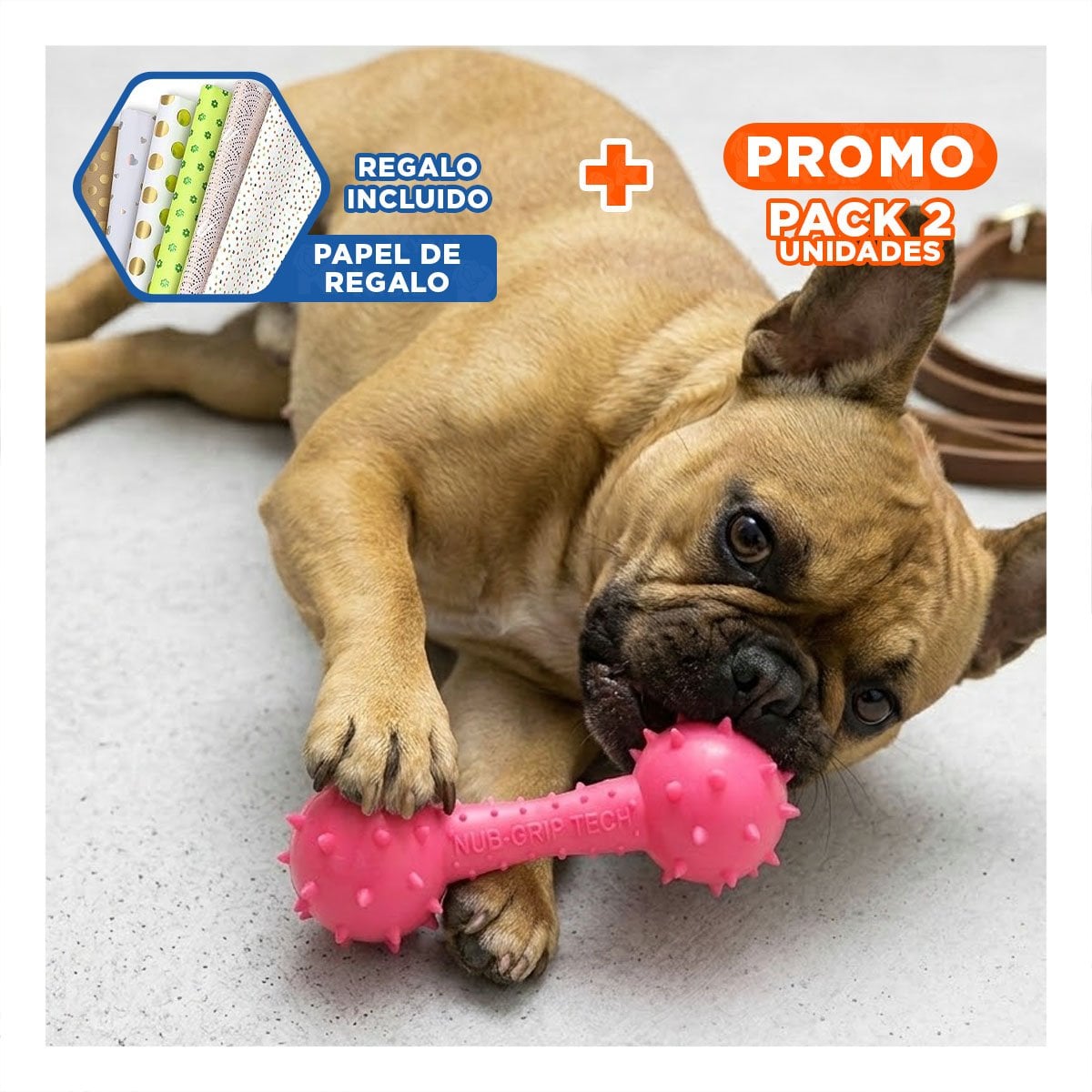 PACK2 HUESO DE JEBE ROSADO PARA USO EN INTERIORES O EXTERIORES Y+PAPEL REGALO - 1