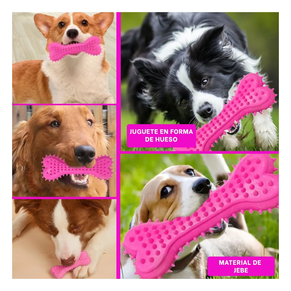 PACK2 JUGUETE CANINO ROSADO TIPO HUESO CON RELIEVE FUNCIONAL Y+PAPEL REGALO - 3