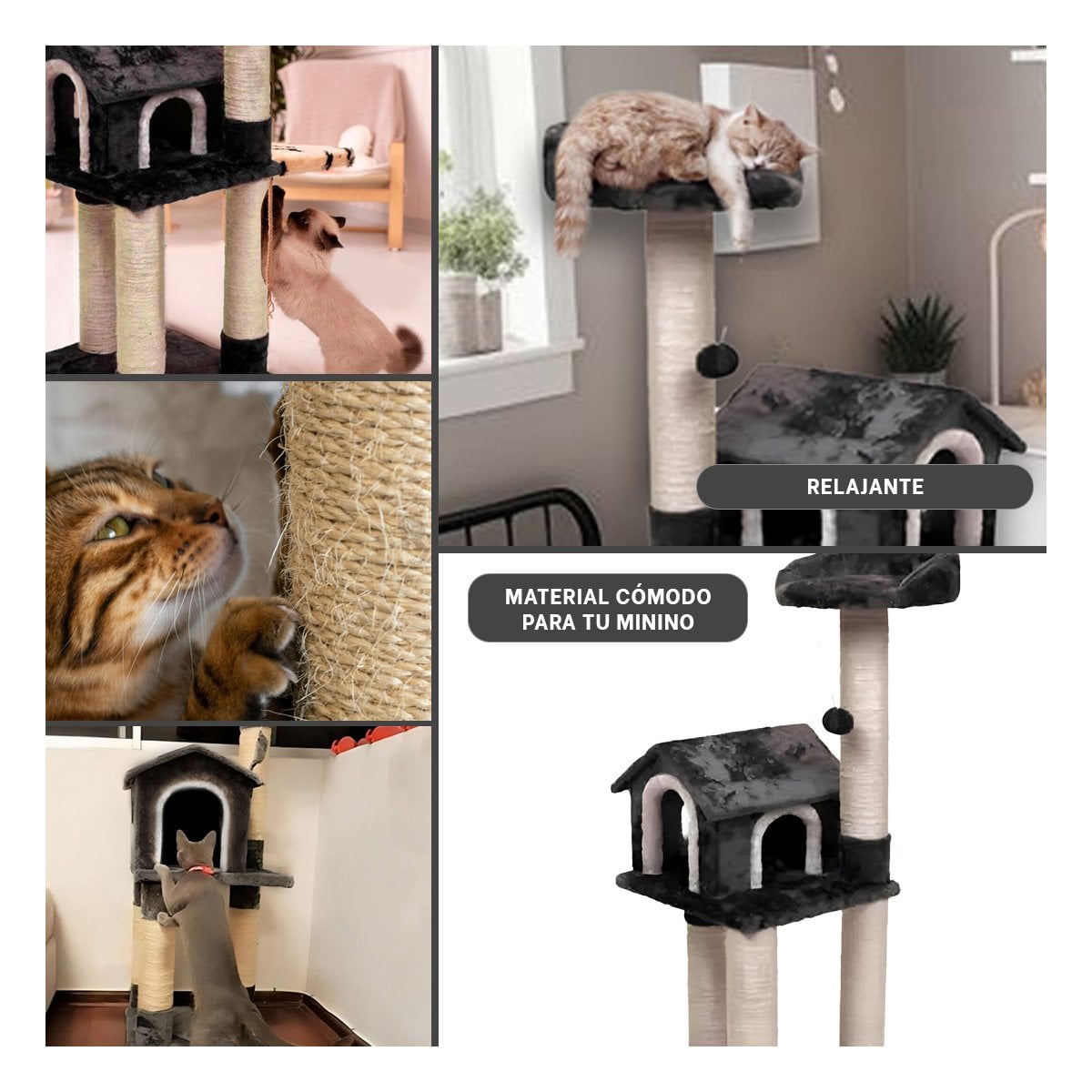 PACK2 CASA PARA GATO CON 3 PISOS COLOR PLOMO Y ESTRUCTURA COMPACTA Y+PAPEL REGALO - 3