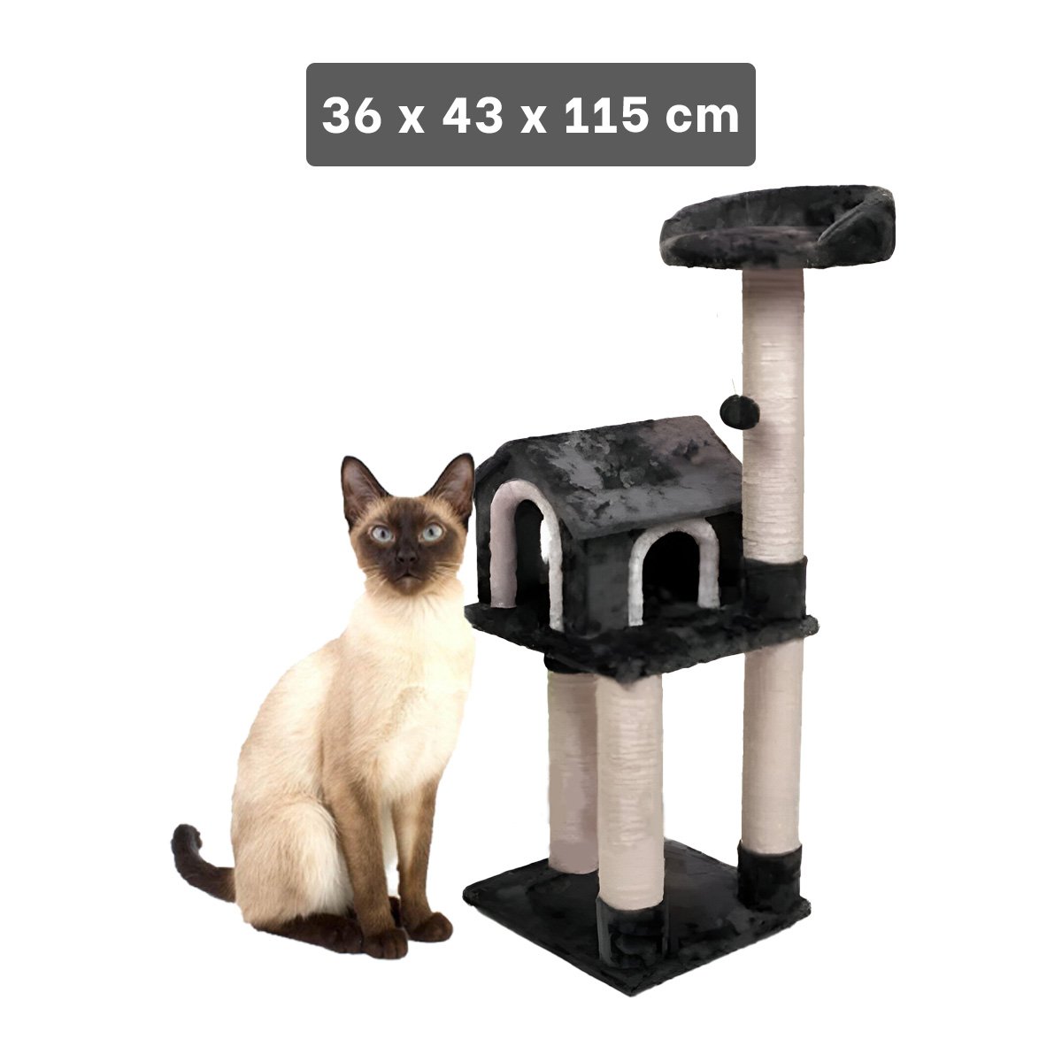 PACK2 CASA PARA GATO CON 3 PISOS COLOR PLOMO Y ESTRUCTURA COMPACTA Y+PAPEL REGALO - 4