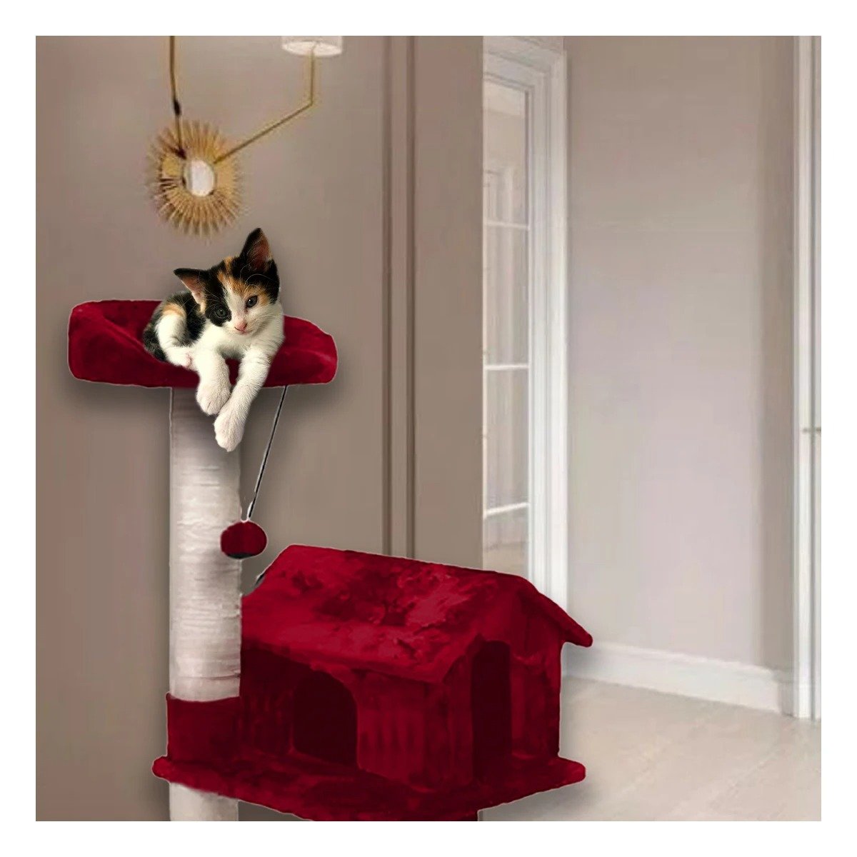 PACK2 GIMNASIO DE JUEGO PARA GATO DE 3 PISOS COLOR ROJO CON NIVELES COMODOS - 3