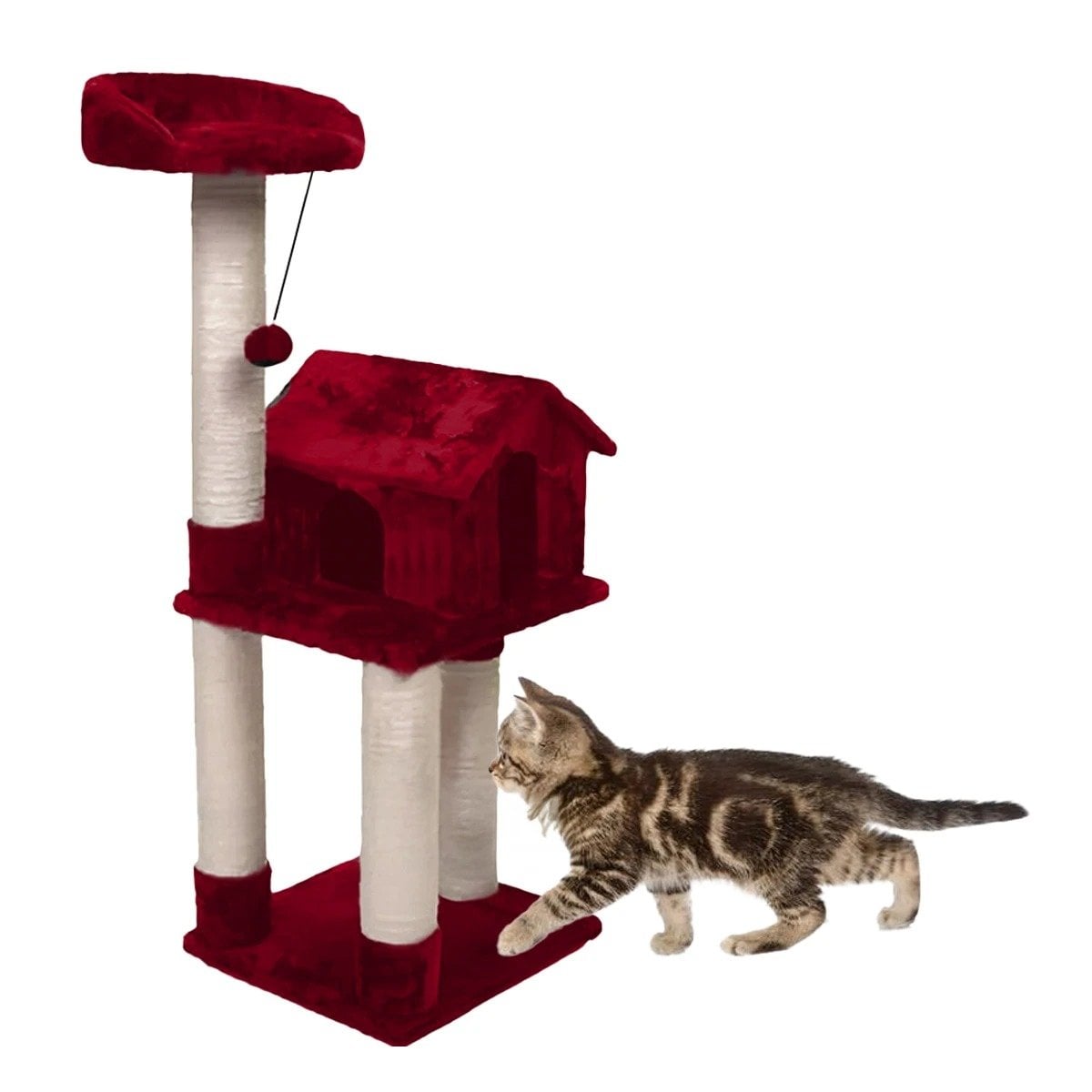 CASA DE JUEGO PARA GATO DE 3 PISOS COLOR ROJO CON ESPACIOS PARA DESCANSAR Y+REGALO STICKER - 3