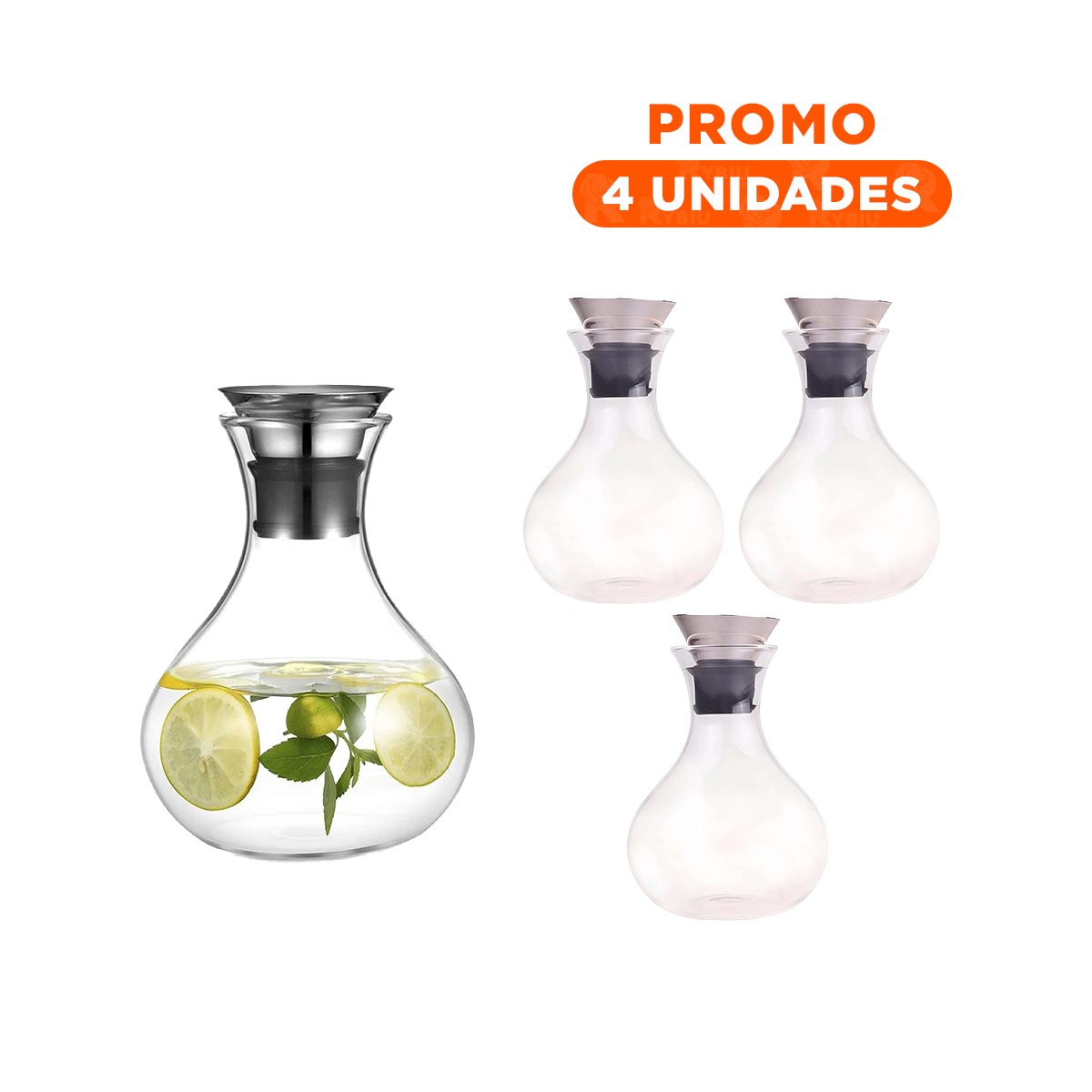 PACK4 MESA JARRA FUJI 1600 ML TRANSPARENTE CON TAPA PARA HOGAR MODERNO Y+REGALO STICKER - 1